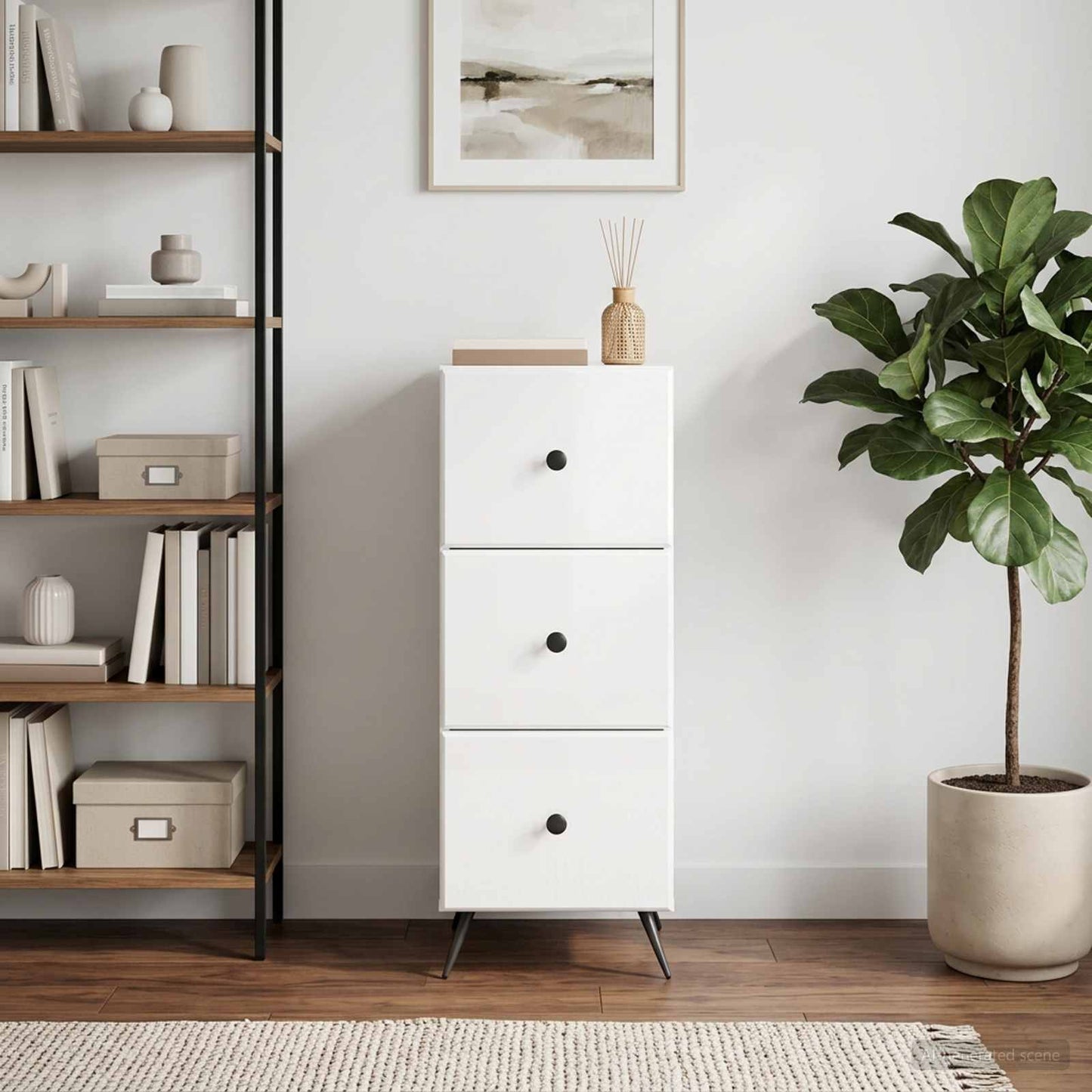 Drawer Cabinet High Gloss White 33 x 34.5 x 90 cm