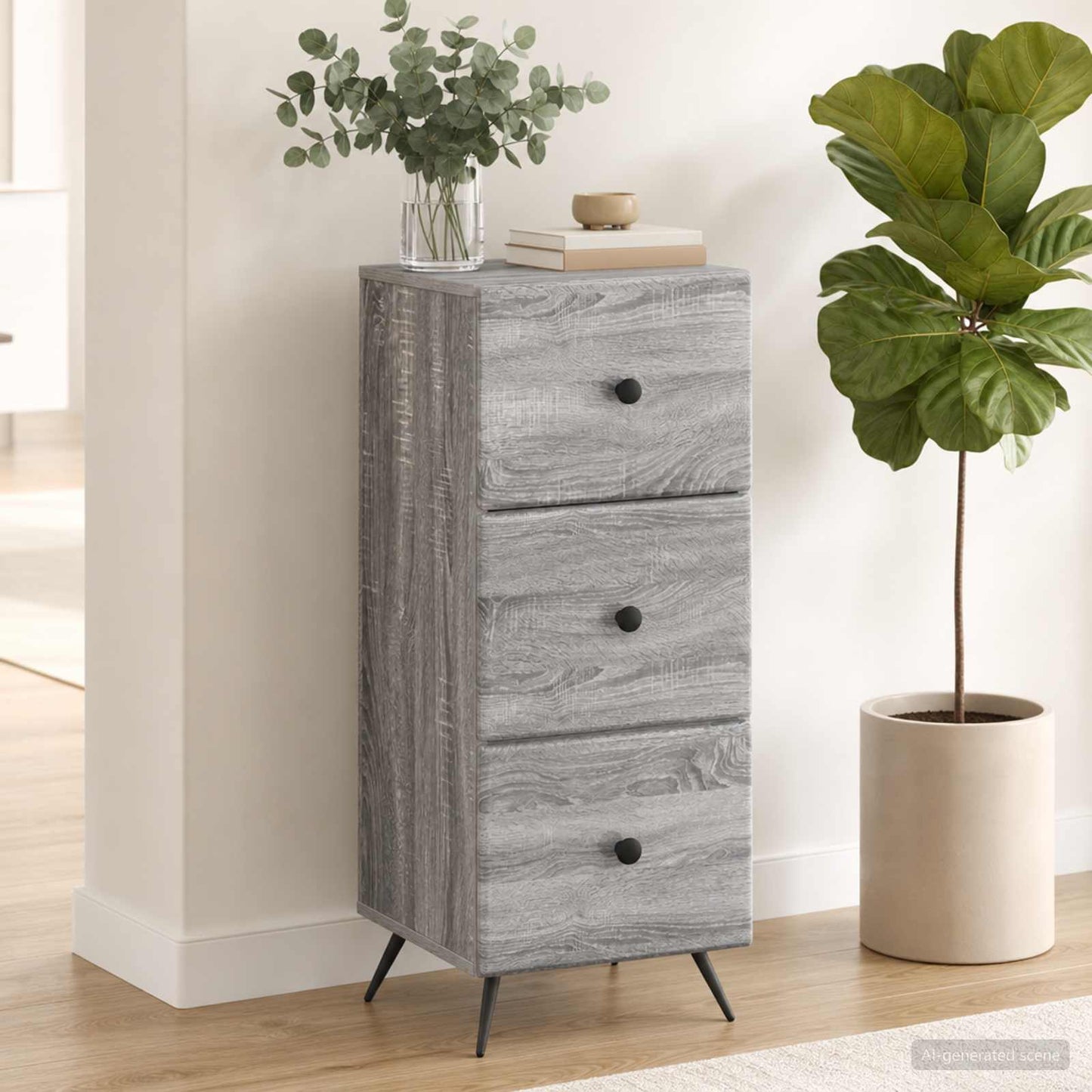 Drawer Cabinet Grey Sonoma 33 x 34.5 x 90 cm Engineered Wood
