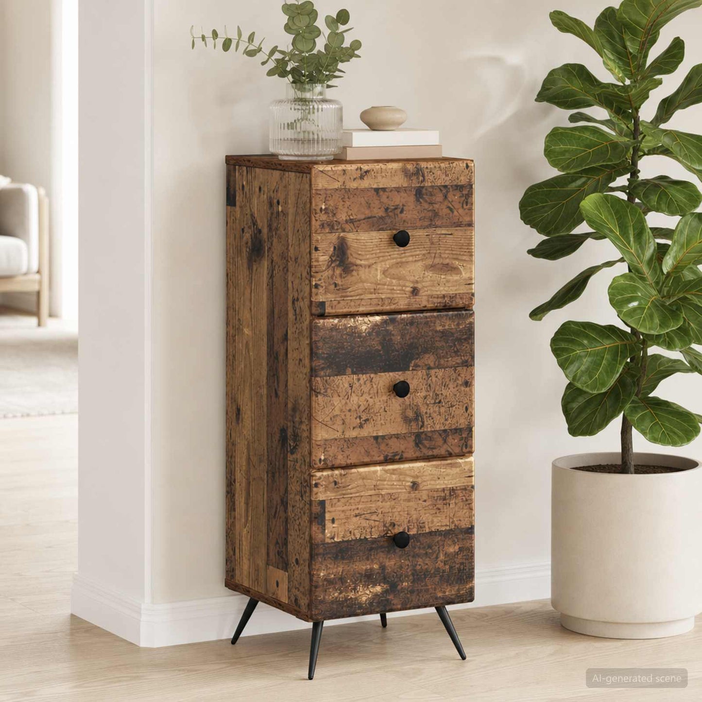 Drawer Cabinet Old Wood 33 x 34.5 x 90 cm Engineered Wood