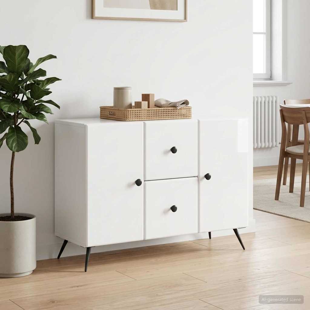 Sideboard High Gloss White 89 x 34.5 x 60 cm Engineered Wood