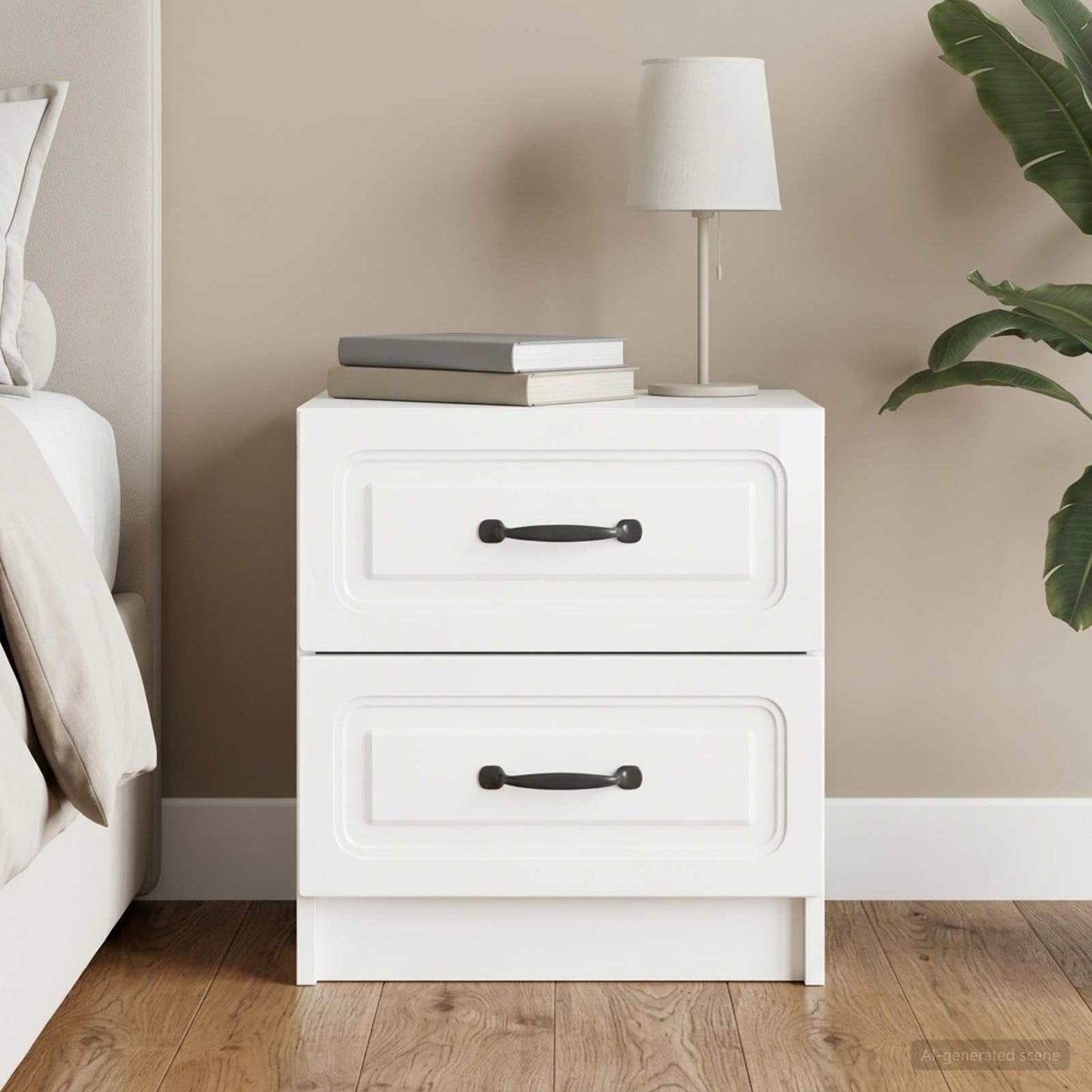 Bedside Cabinet High Gloss White 43 x 34.5 x 44.5 cm