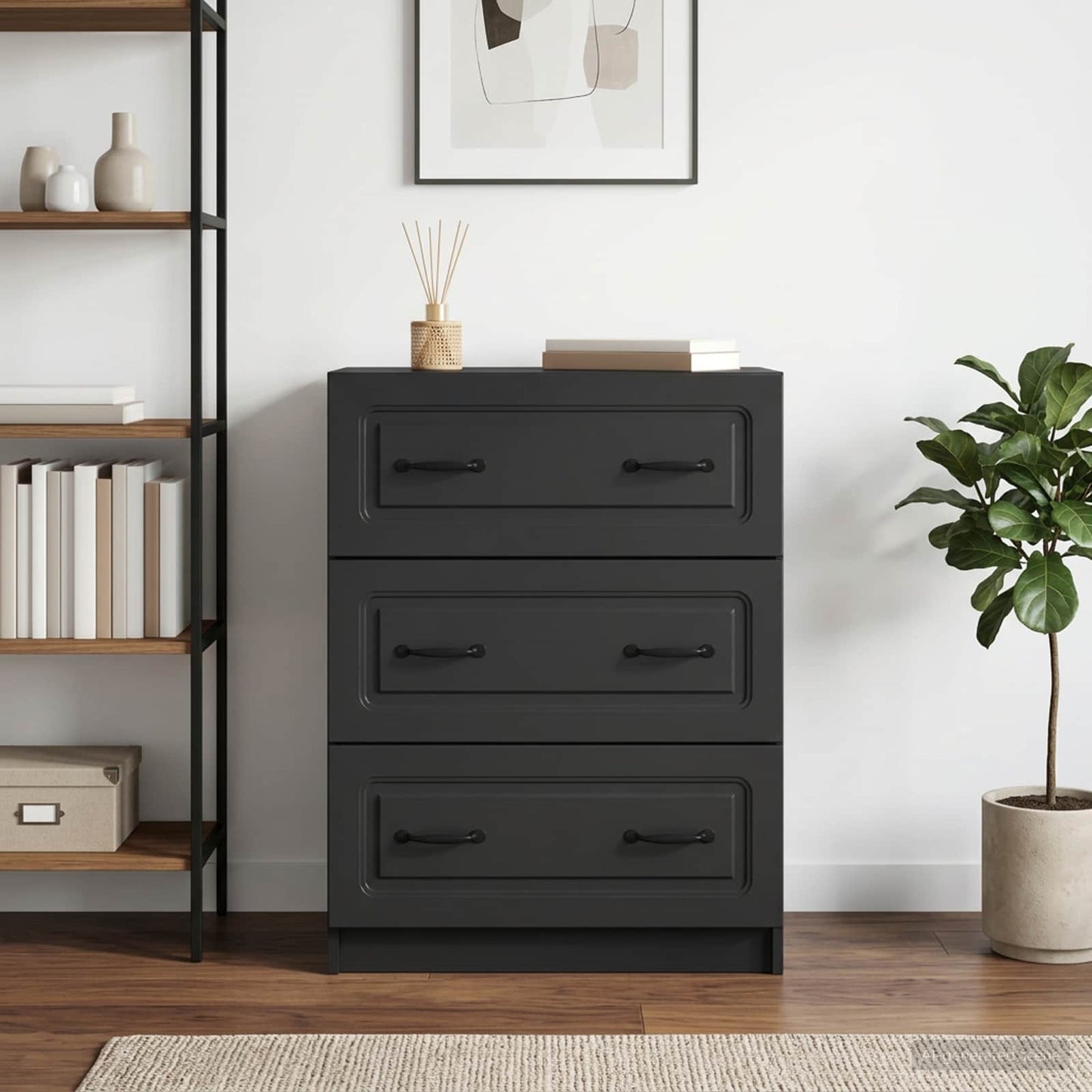 Drawer Cabinet Black 66 x 34.5 x 87 cm Engineered Wood