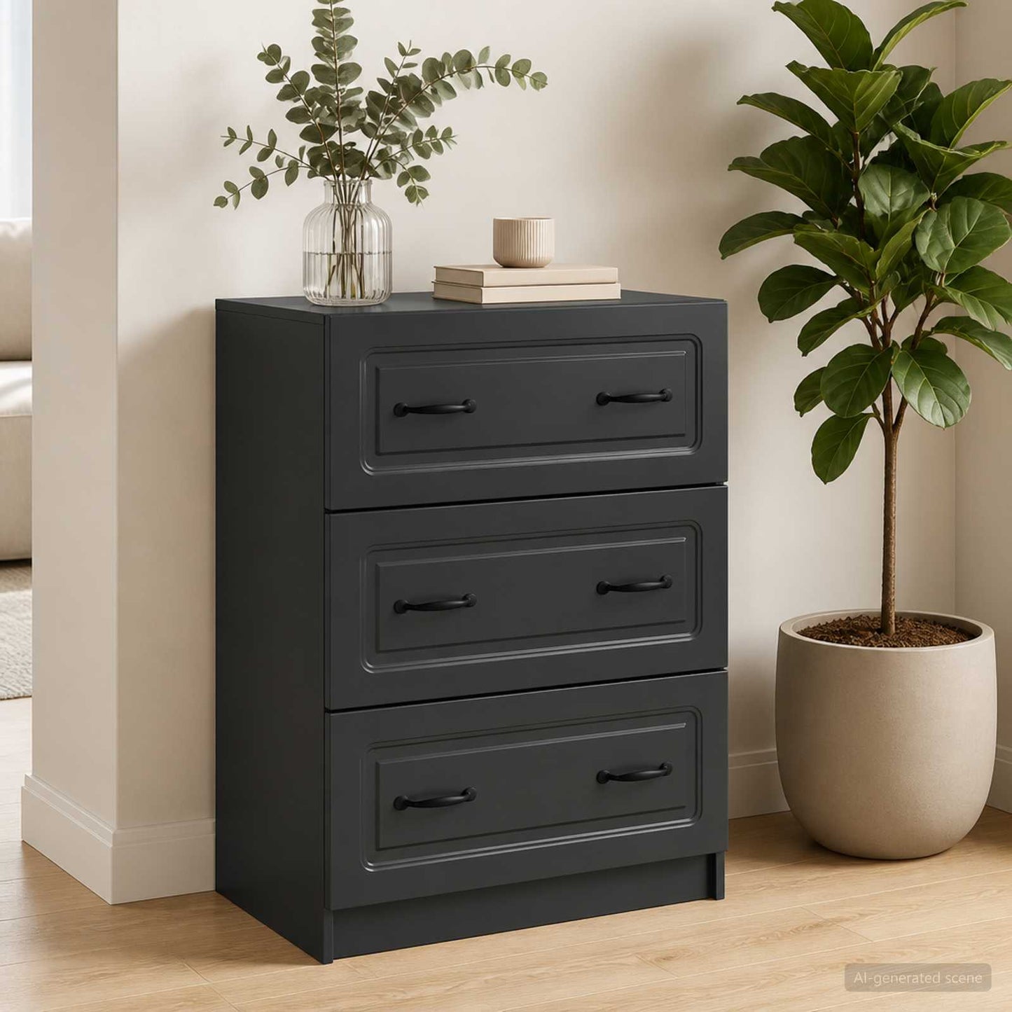 Drawer Cabinet Black 66 x 34.5 x 87 cm Engineered Wood