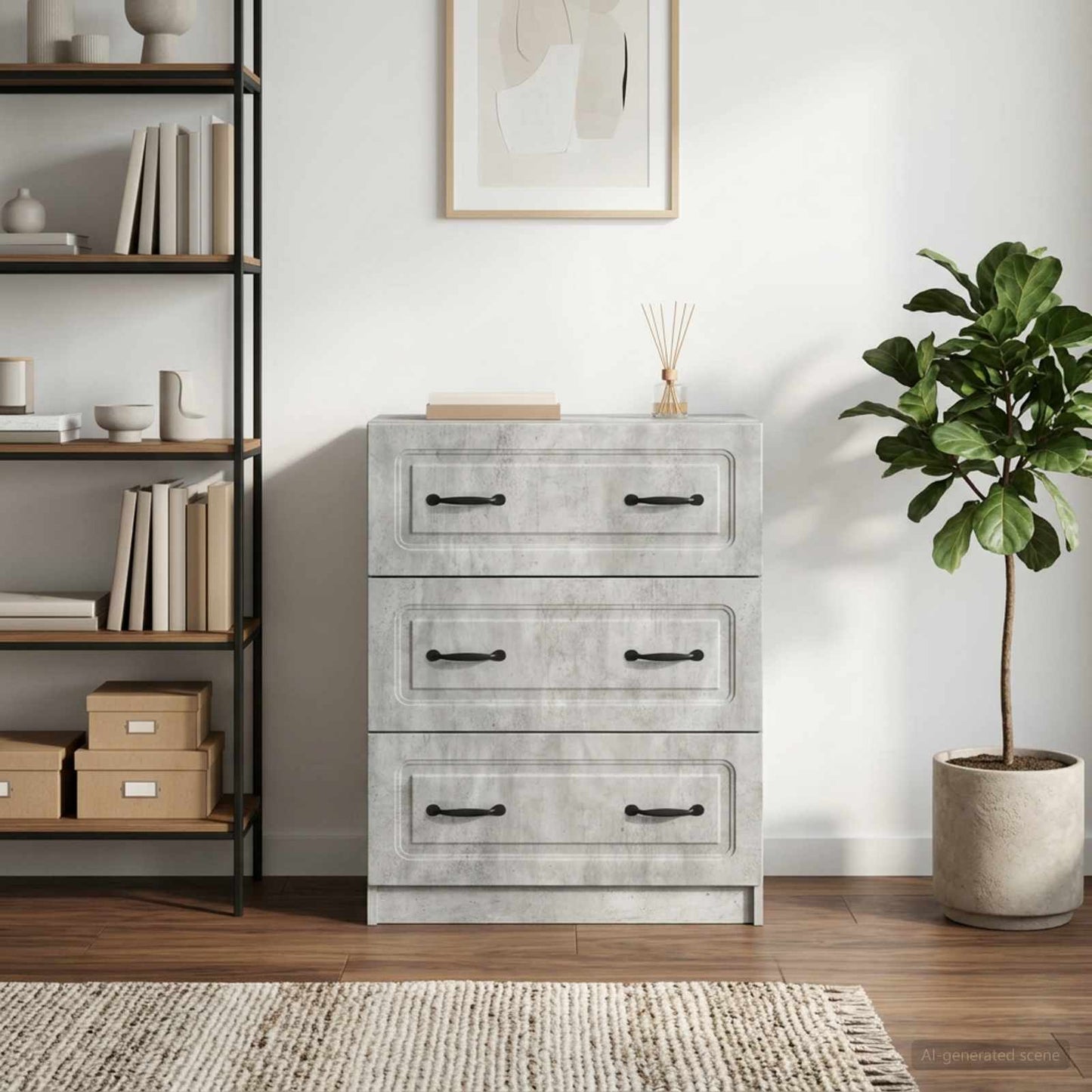 Drawer Cabinet Concrete Grey 66 x 34.5 x 87 cm Engineered Wood
