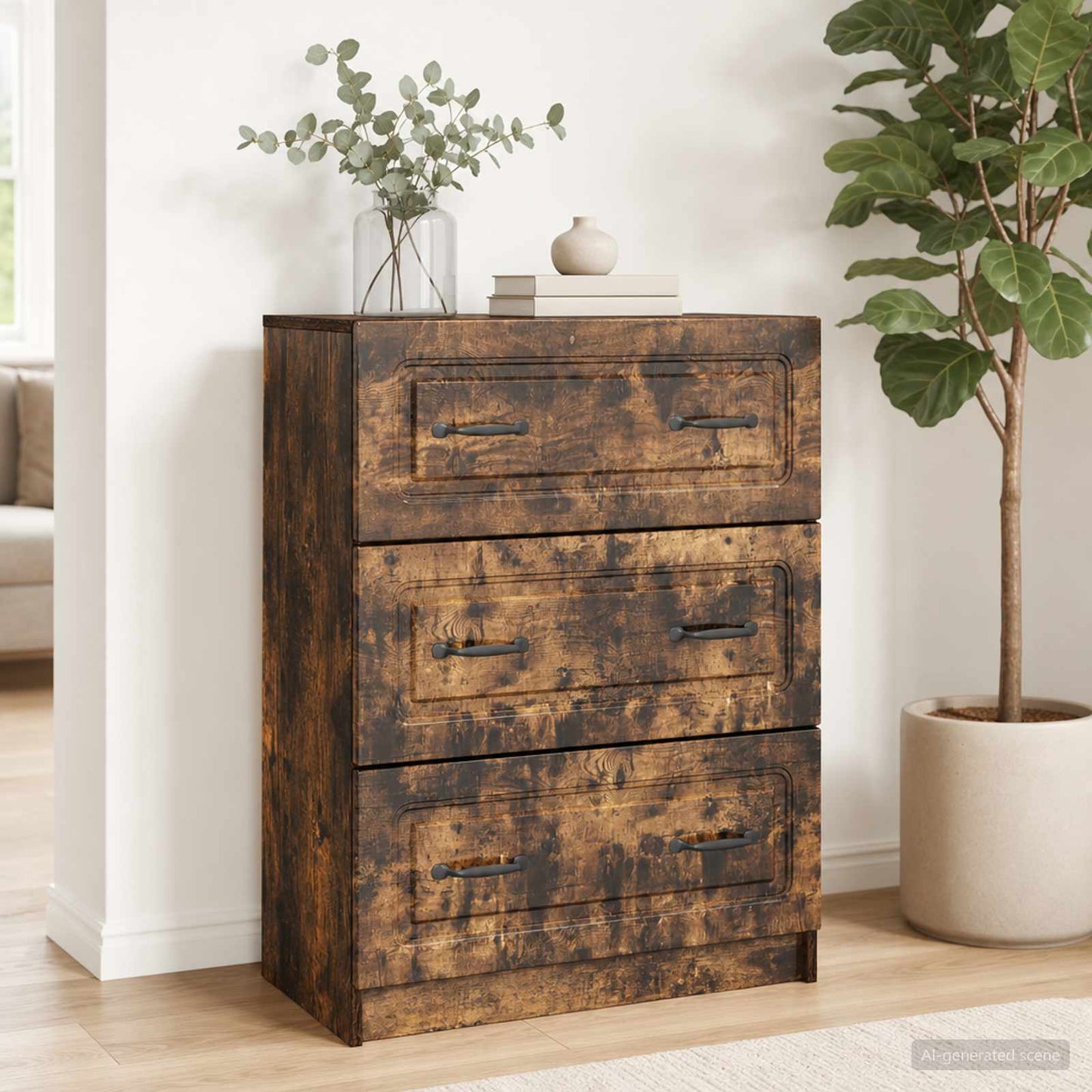 Drawer Cabinet Smoked Oak 66 x 34.5 x 87 cm Engineered Wood