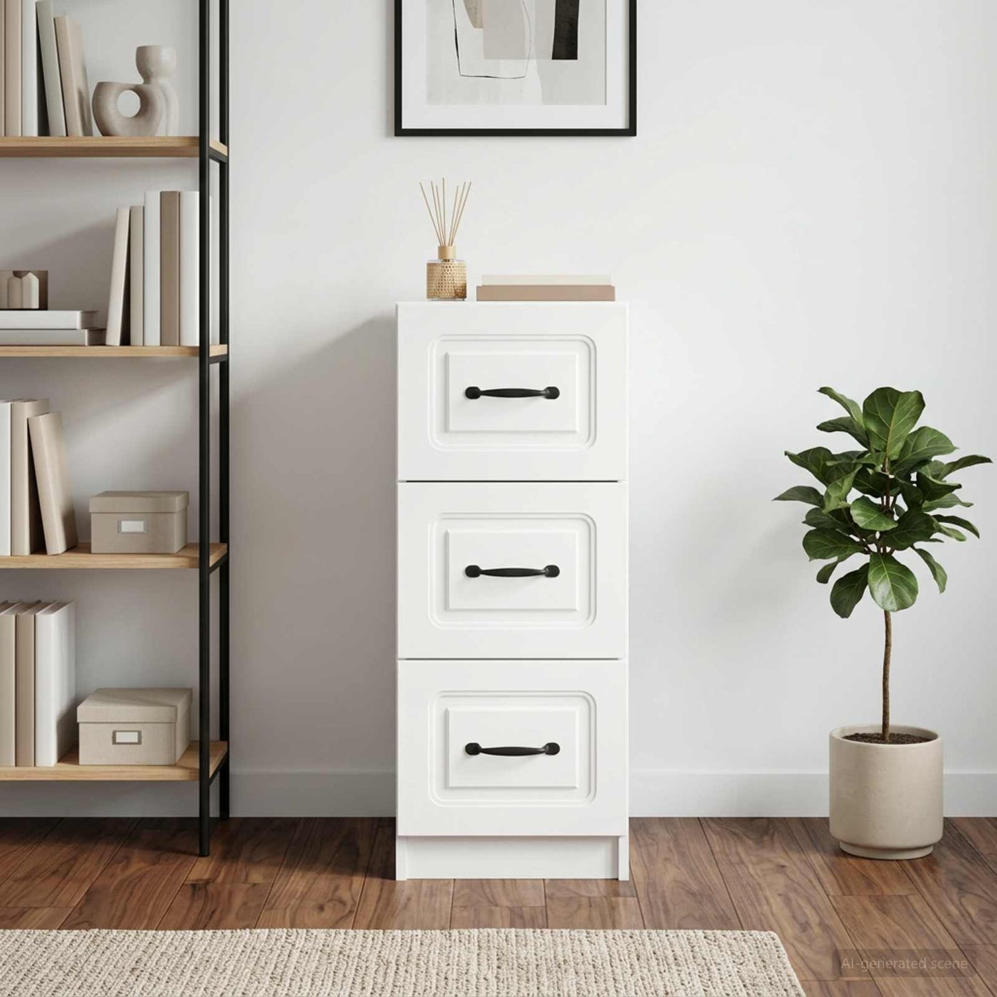 Drawer Cabinet White 33 x 34.5 x 87 cm Engineered Wood