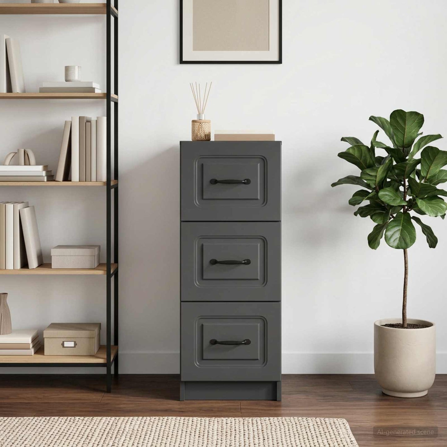 Drawer Cabinet Black 33 x 34.5 x 87 cm Engineered Wood