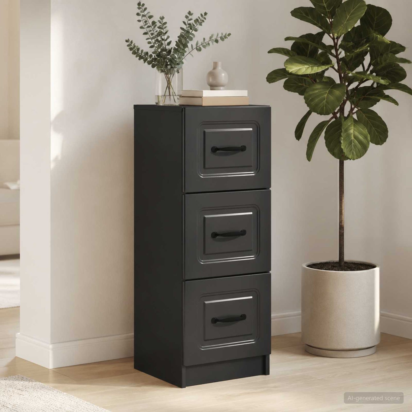 Drawer Cabinet Black 33 x 34.5 x 87 cm Engineered Wood