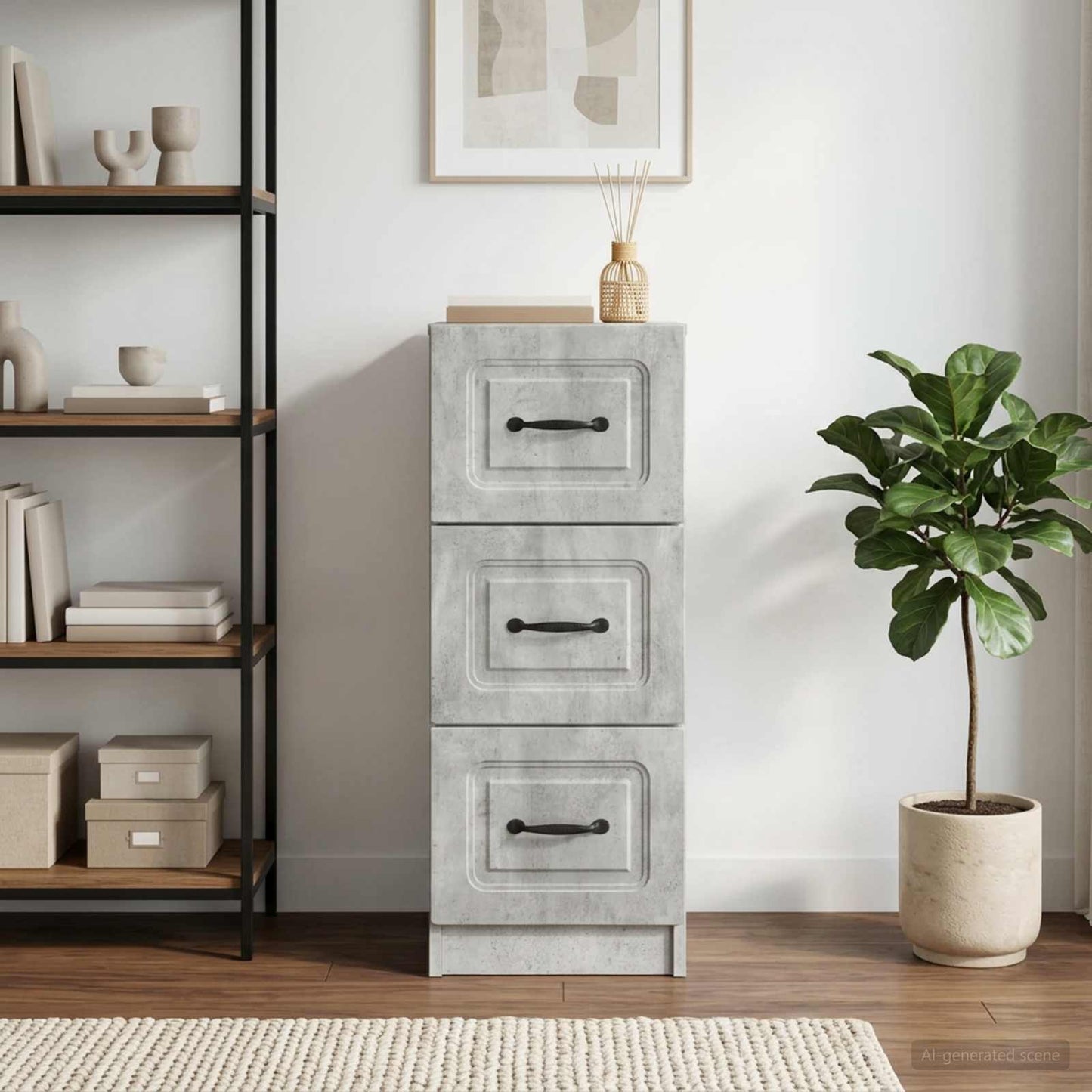 Drawer Cabinet Concrete Grey 33 x 34.5 x 87 cm Engineered Wood