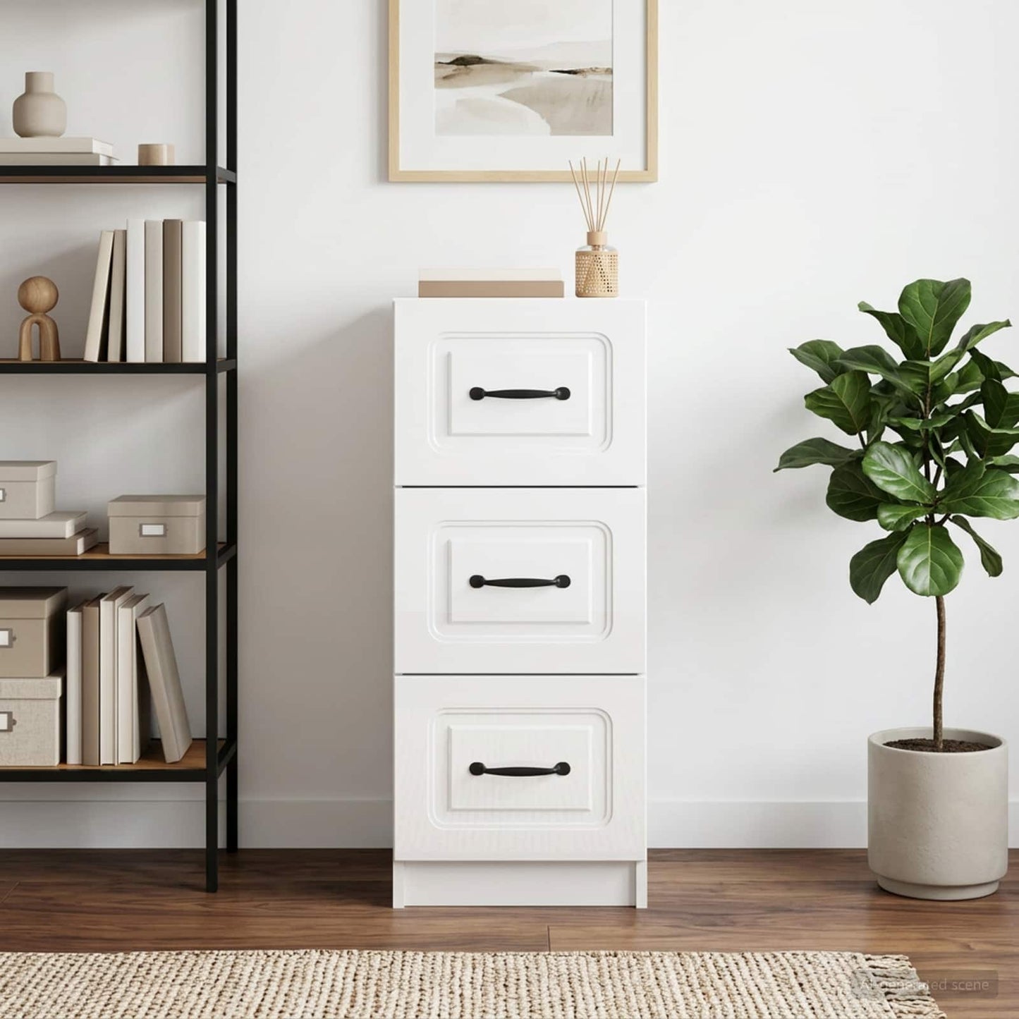 Drawer Cabinet High Gloss White 33 x 34.5 x 87 cm