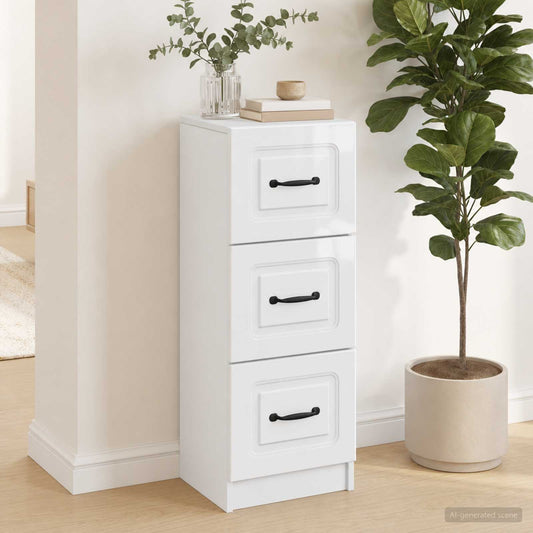 Drawer Cabinet High Gloss White 33 x 34.5 x 87 cm