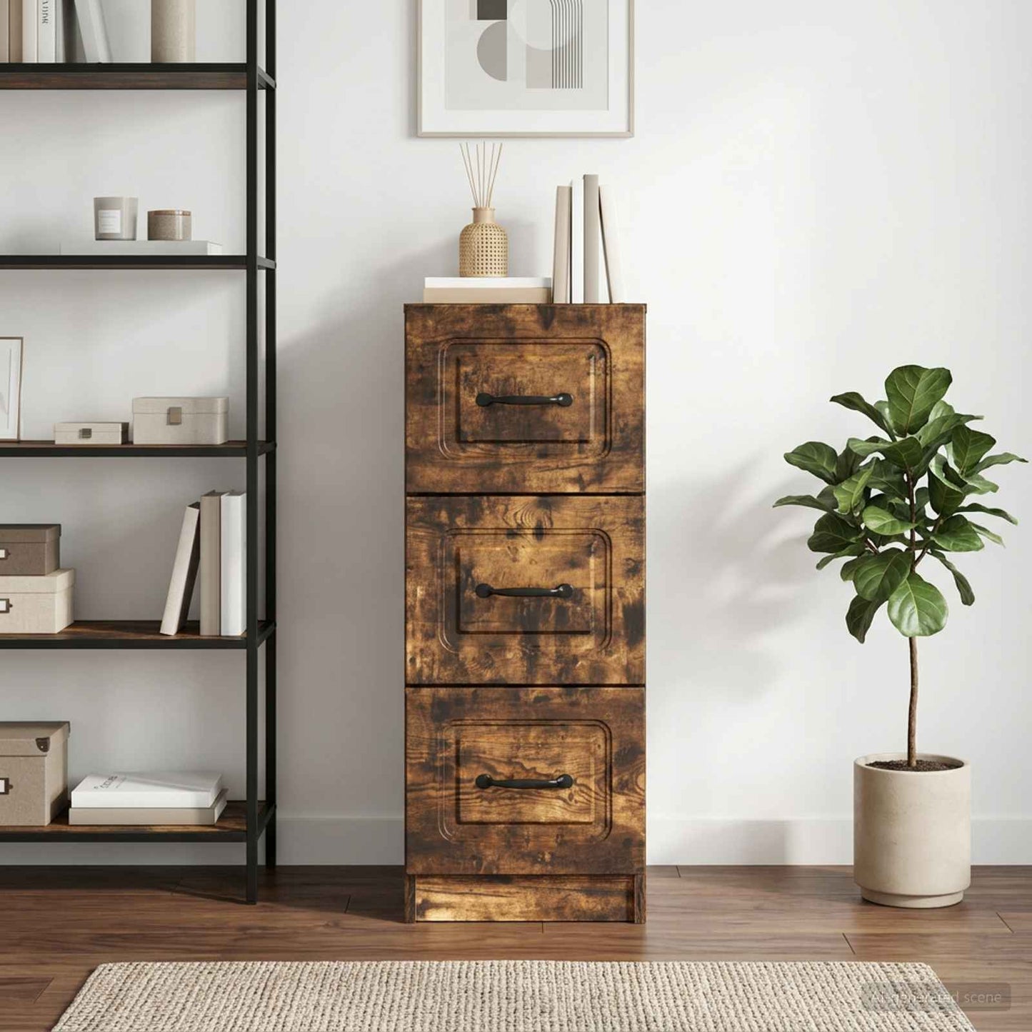 Drawer Cabinet Smoked Oak 33 x 34.5 x 87 cm Engineered Wood