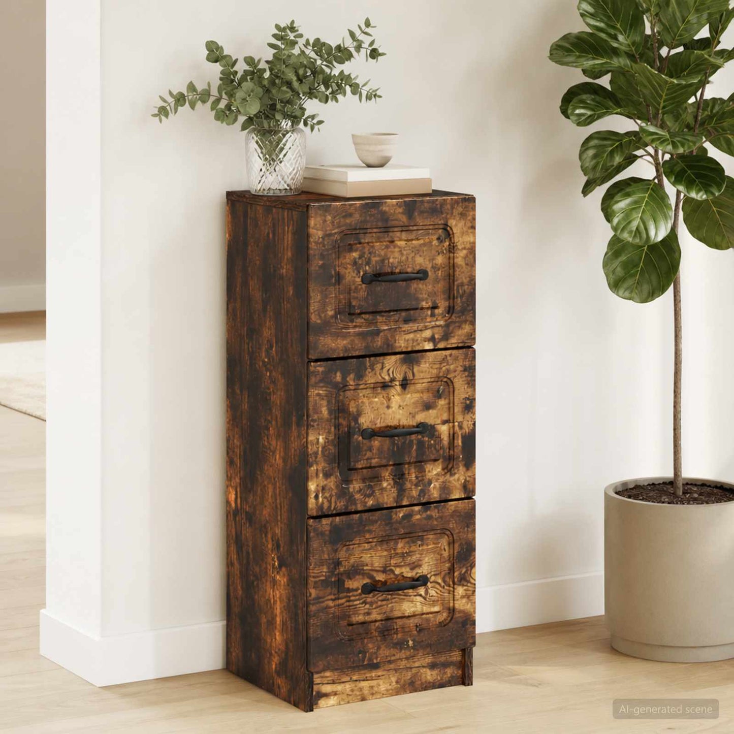 Drawer Cabinet Smoked Oak 33 x 34.5 x 87 cm Engineered Wood