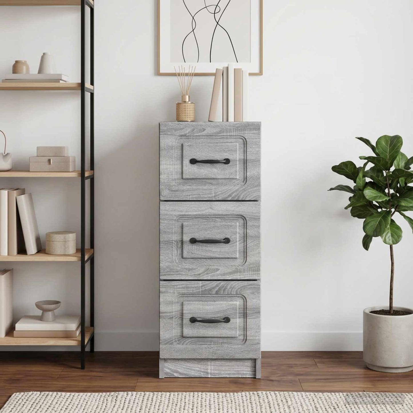Drawer Cabinet Grey Sonoma 33 x 34.5 x 87 cm Engineered Wood