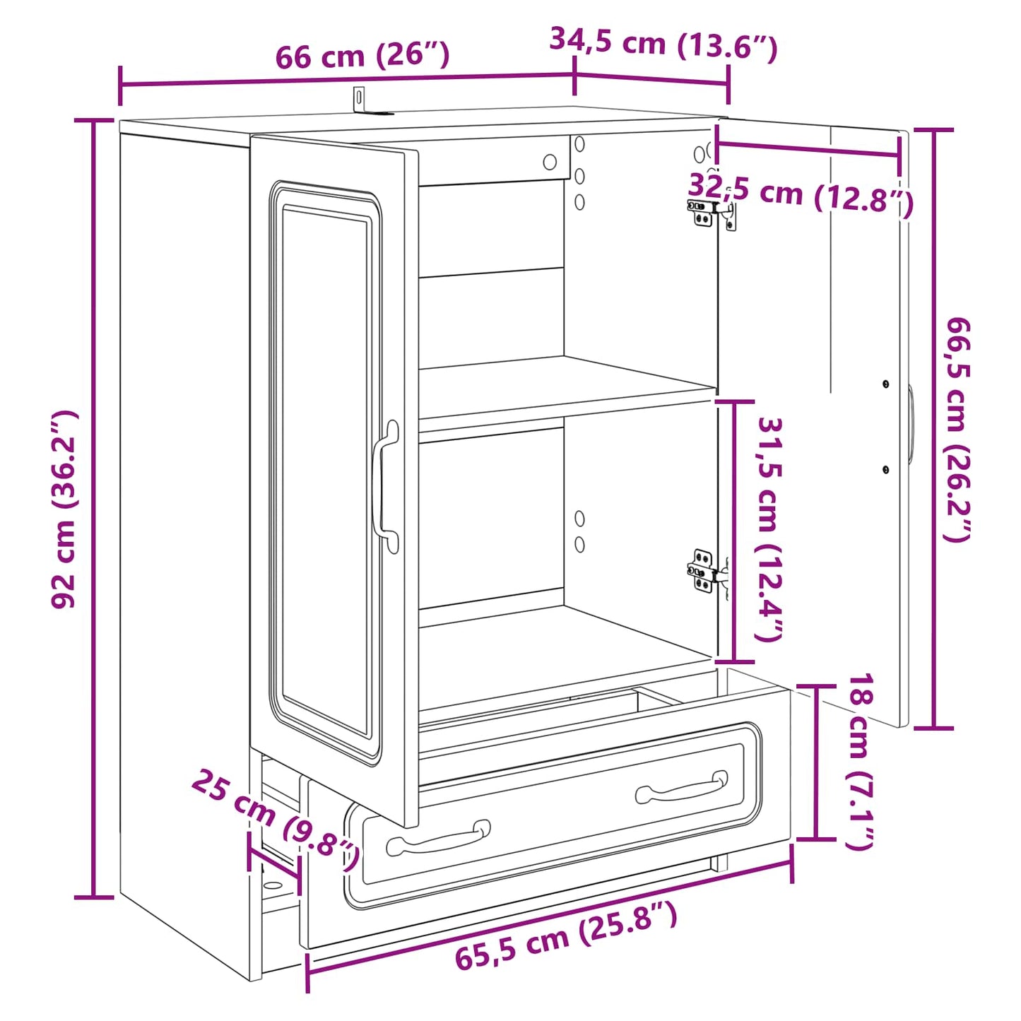 Sideboard High Gloss White 66 x 34.5 x 92 cm Engineered Wood