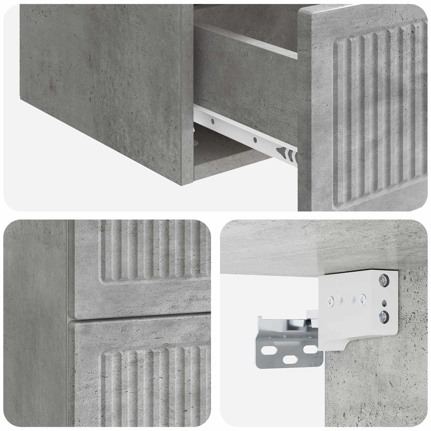 Wall-Mounted Bedside Cabinet Concrete Grey 33 x 34.5 x 40 cm