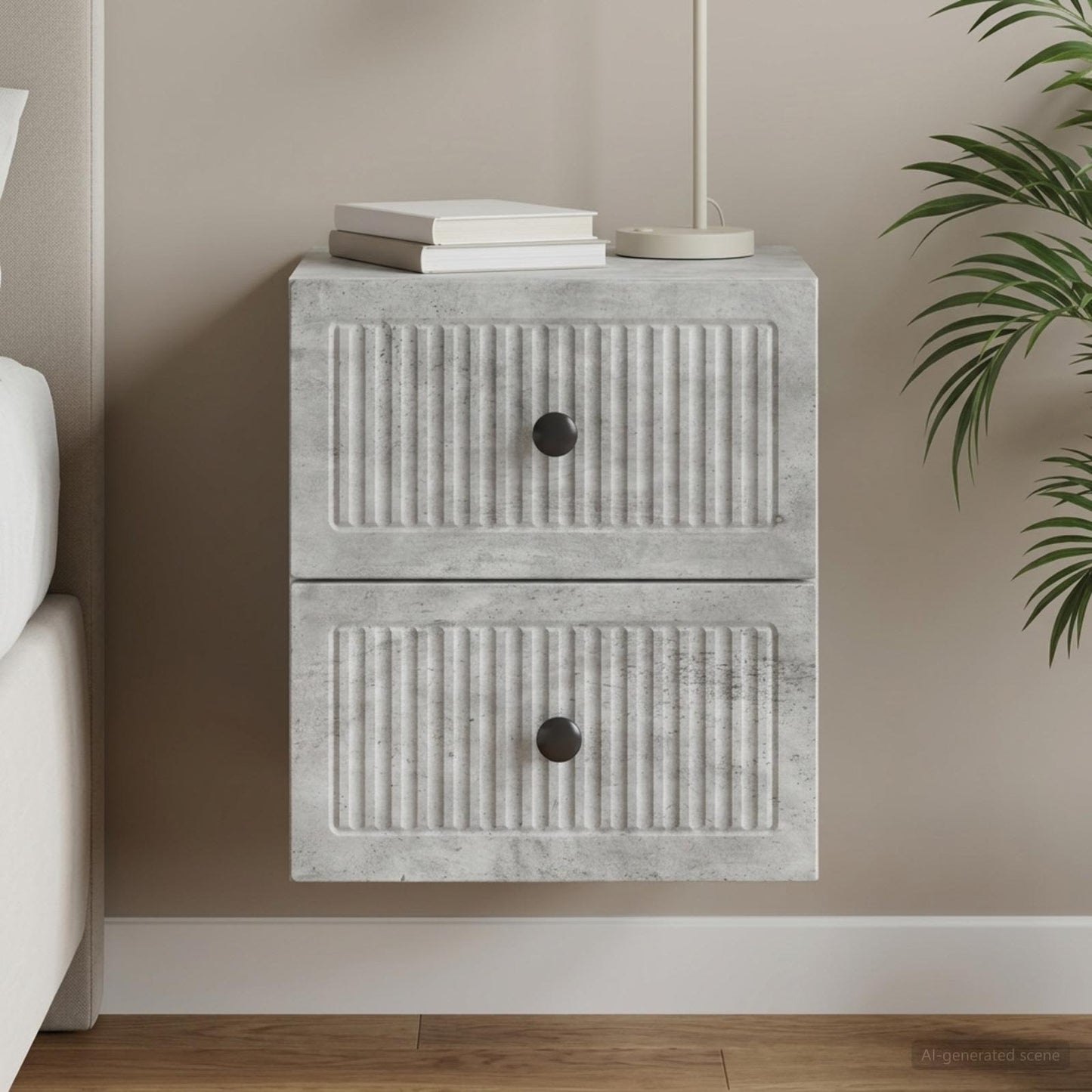 Wall-Mounted Bedside Cabinet Concrete Grey 33 x 34.5 x 40 cm