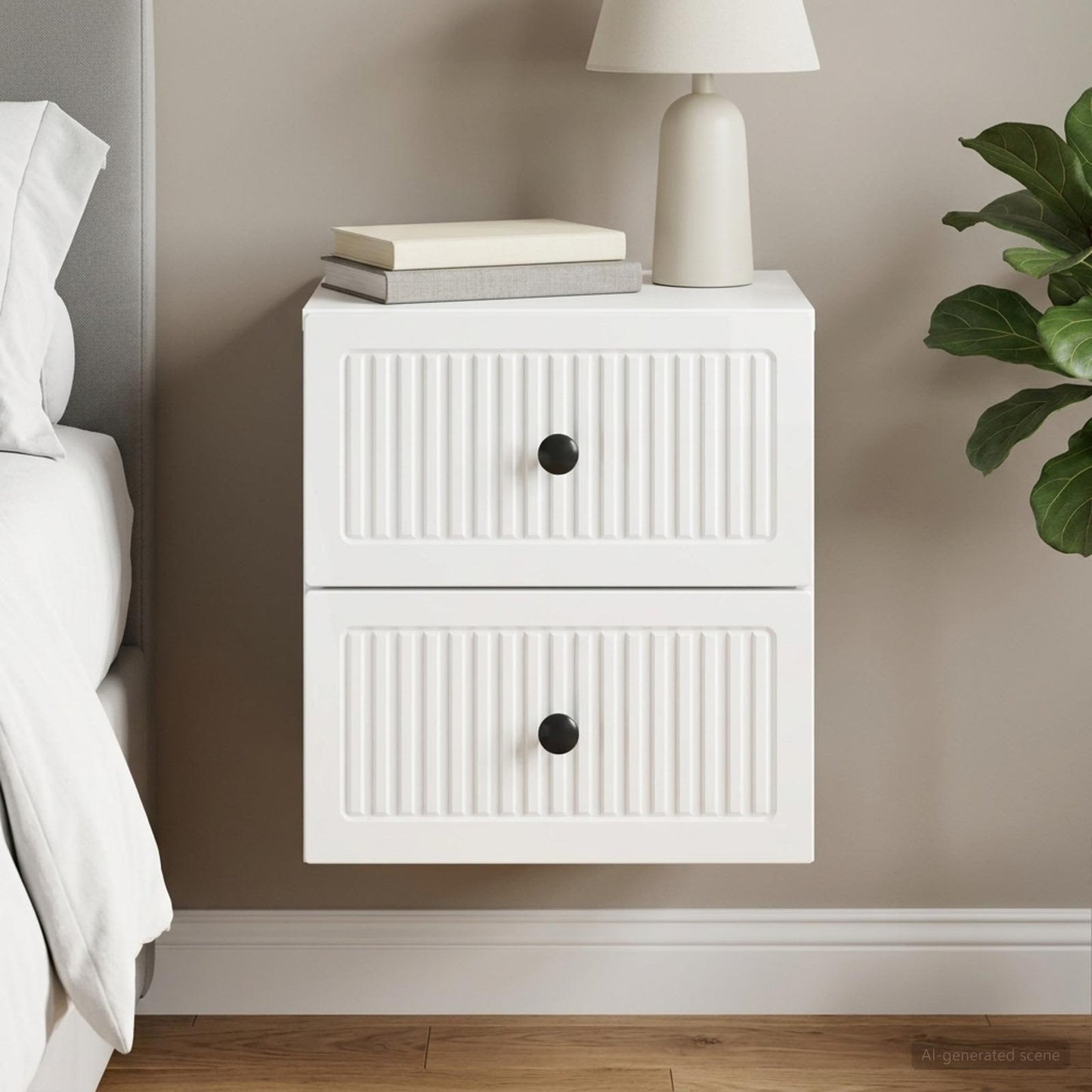 Wall-Mounted Bedside Cabinet High Gloss White 33 x 34.5 x 40 cm