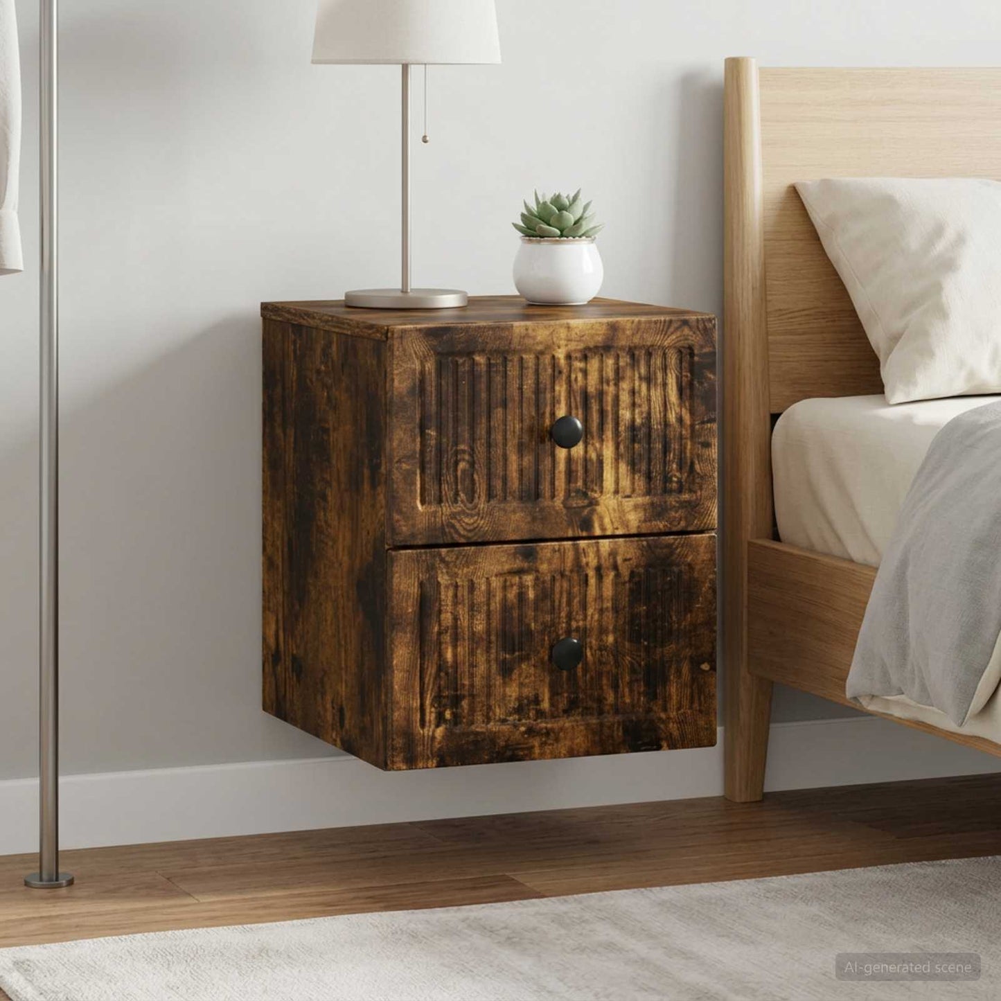 Wall-Mounted Bedside Cabinet 2 pcs Smoked Oak 33 x 34.5 x 40 cm