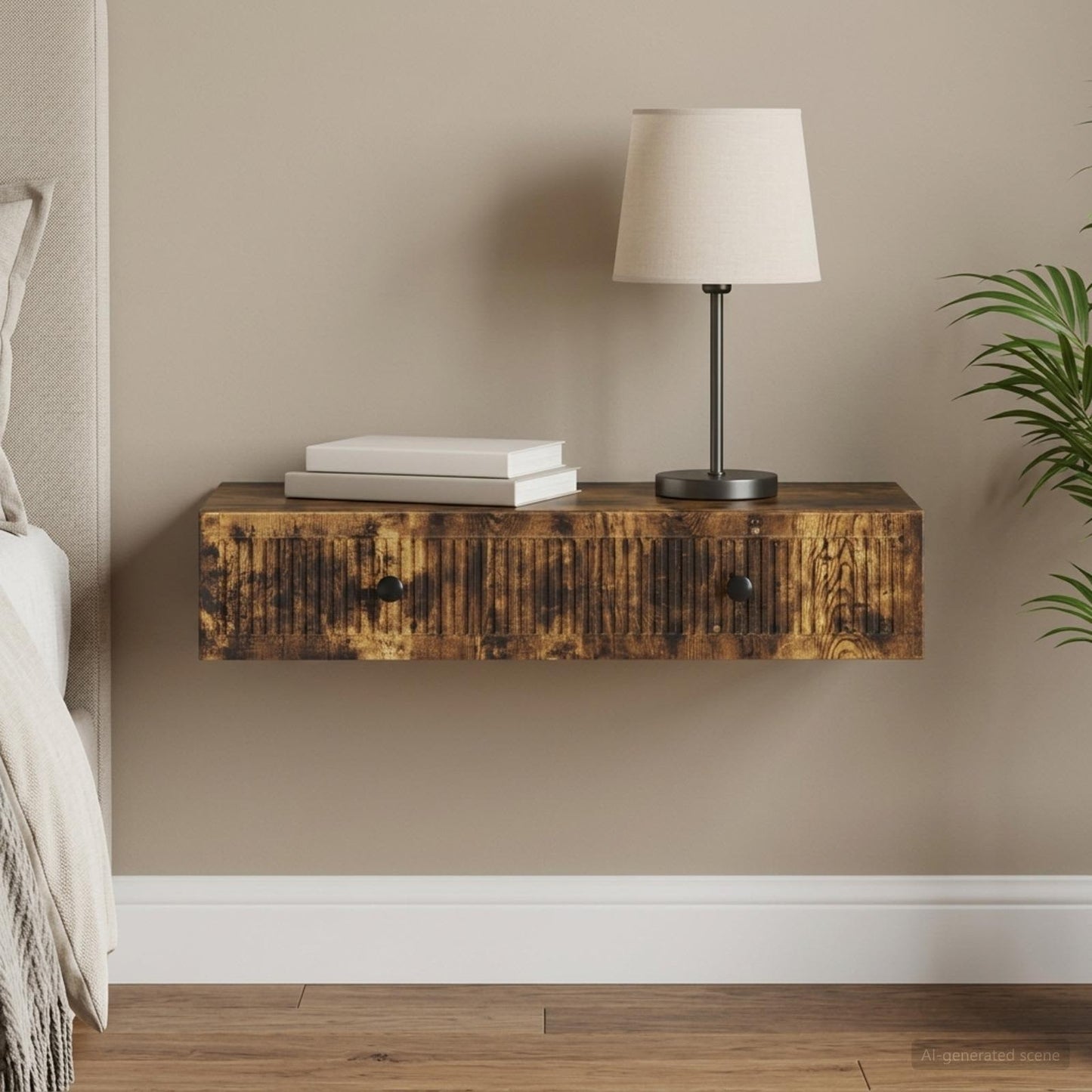 Wall-Mounted Side Table Smoked Oak 87.5 x 34.5 x 17 cm