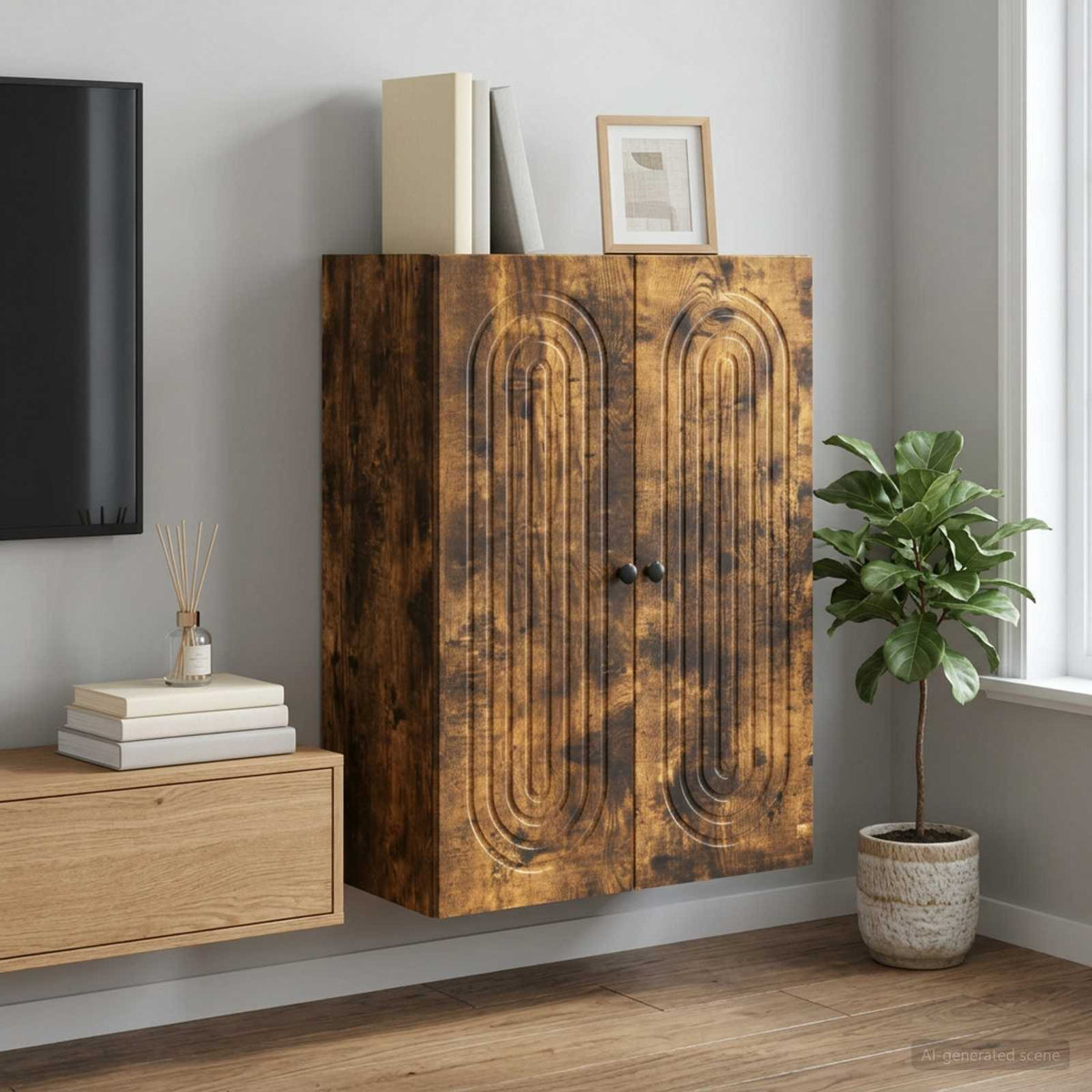 Wall-Mounted Cabinet Smoked Oak 66 x 34.5 x 90 cm