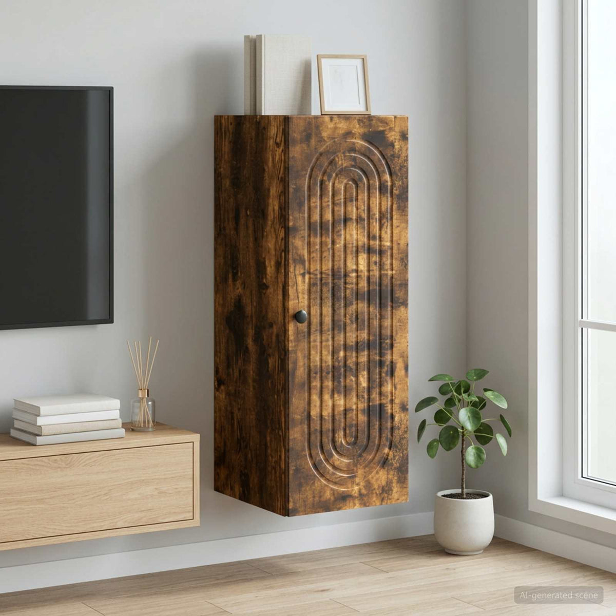 Wall-Mounted Cabinet Smoked Oak 33 x 34.5 x 90 cm