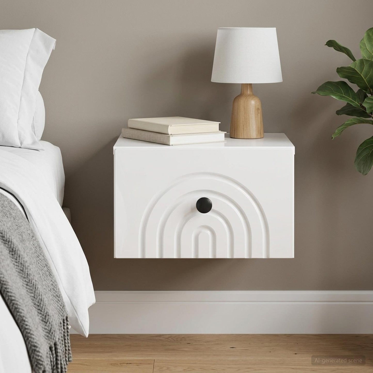 Wall-Mounted Bedside Cabinet High Gloss White 33 x 34.5 x 20 cm