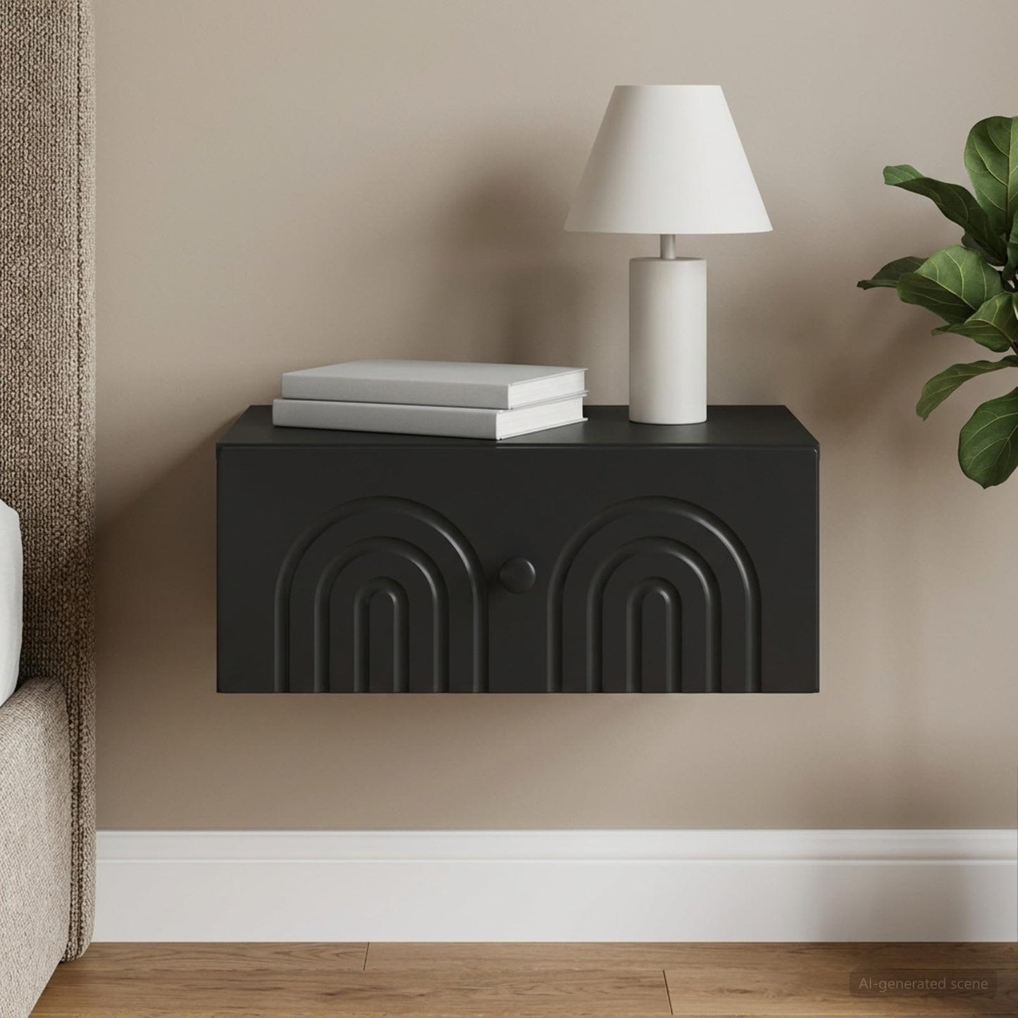 Wall-Mounted Bedside Cabinet Black 49 x 34.5 x 20 cm