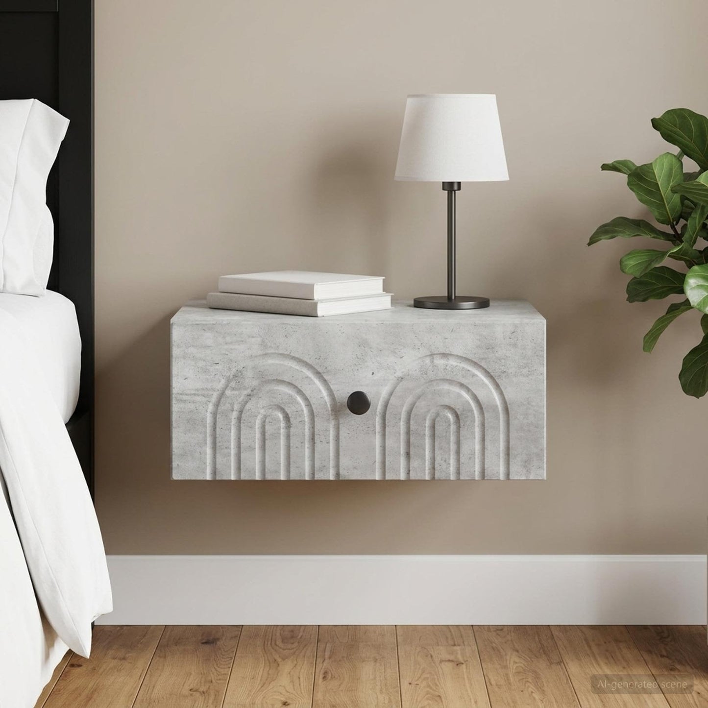 Wall-Mounted Bedside Cabinet Concrete Grey 49 x 34.5 x 20 cm