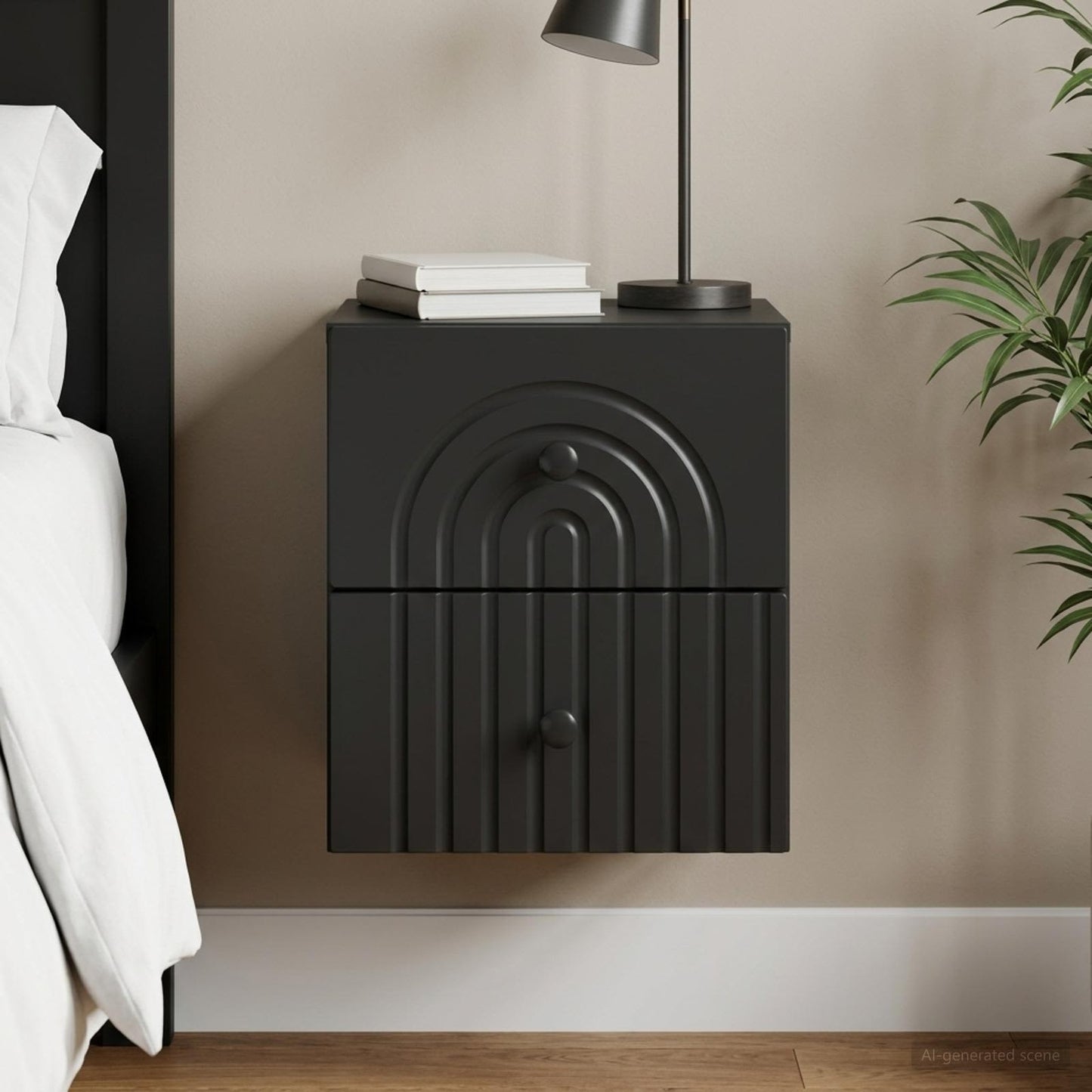Wall-Mounted Bedside Cabinet Black 33 x 34.5 x 40 cm