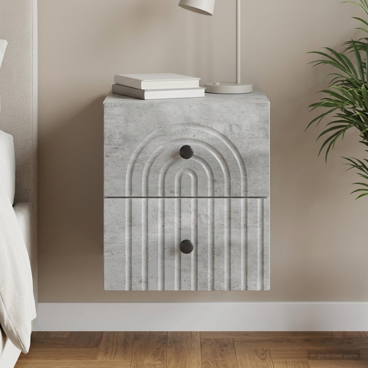 Wall-Mounted Bedside Cabinet Concrete Grey 33 x 34.5 x 40 cm