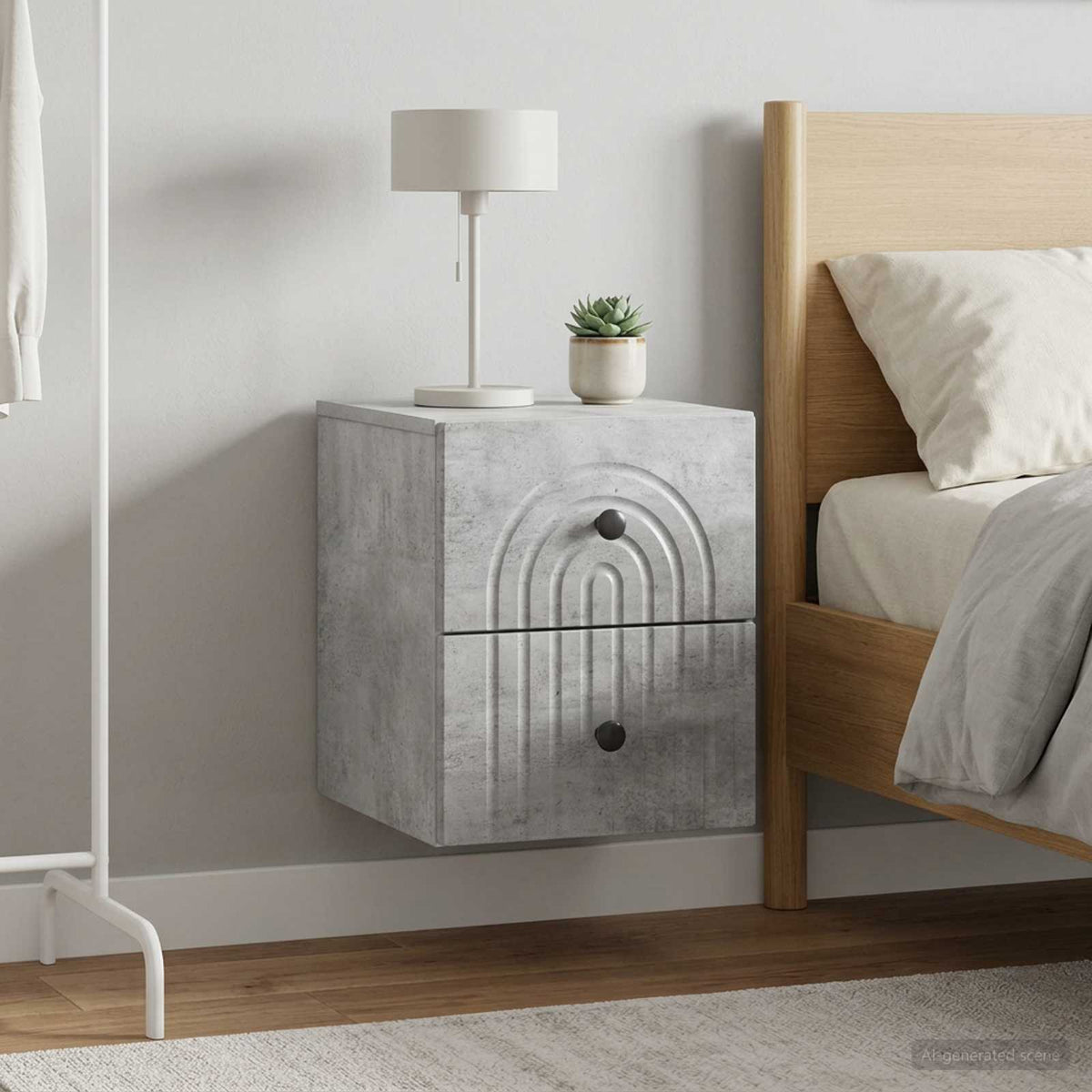 Wall-Mounted Bedside Cabinet 2 pcs Concrete Grey