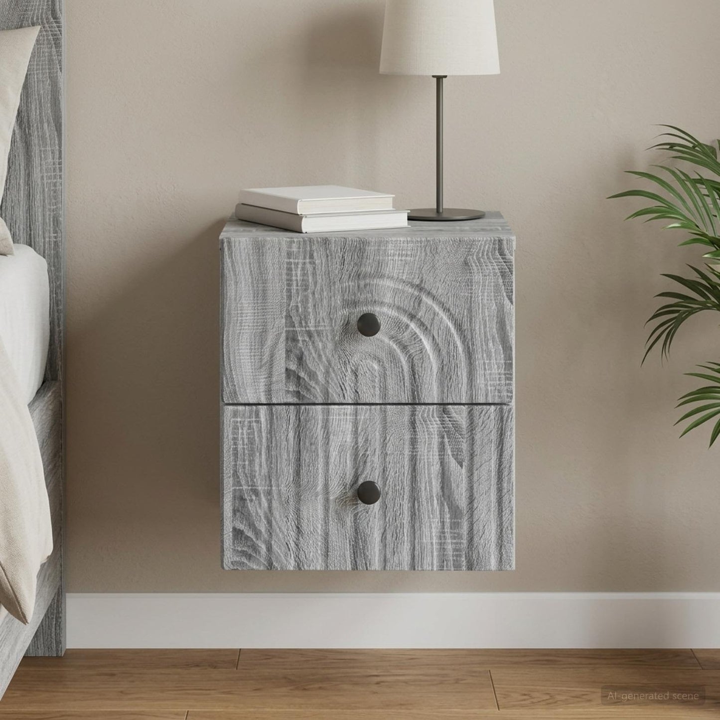 Wall-Mounted Bedside Cabinet Grey Sonoma 33 x 34.5 x 40 cm