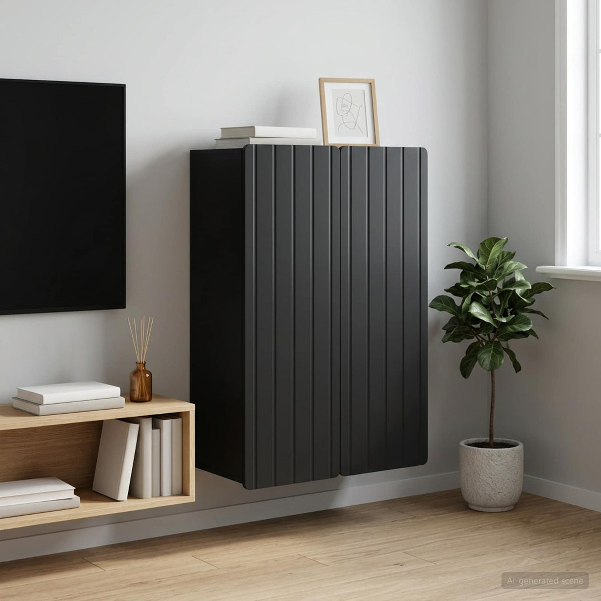 Wall-Mounted Cabinet Black 66 x 34.5 x 92 cm Engineered Wood