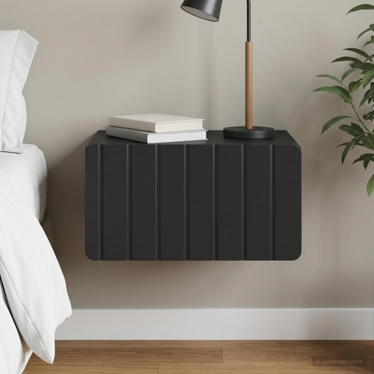 Wall-Mounted Bedside Cabinet Black 49 x 34.5 x 24 cm