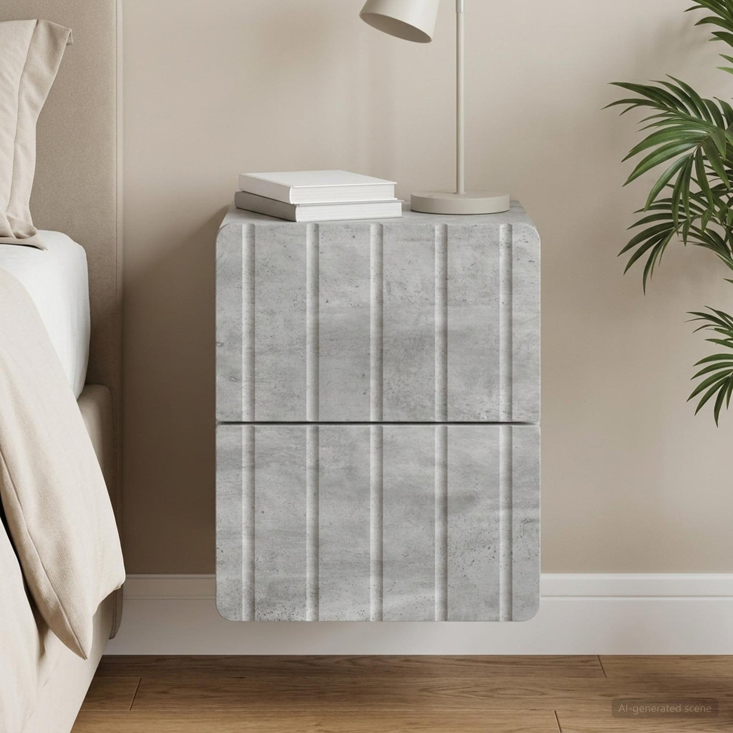 Wall-Mounted Bedside Cabinet Concrete Grey 33 x 34.5 x 43 cm