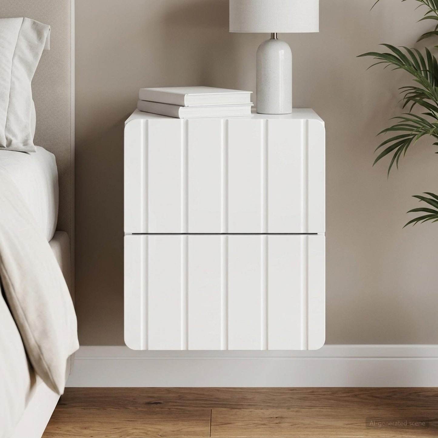 Wall-Mounted Bedside Cabinet High Gloss White 33 x 34.5 x 43 cm