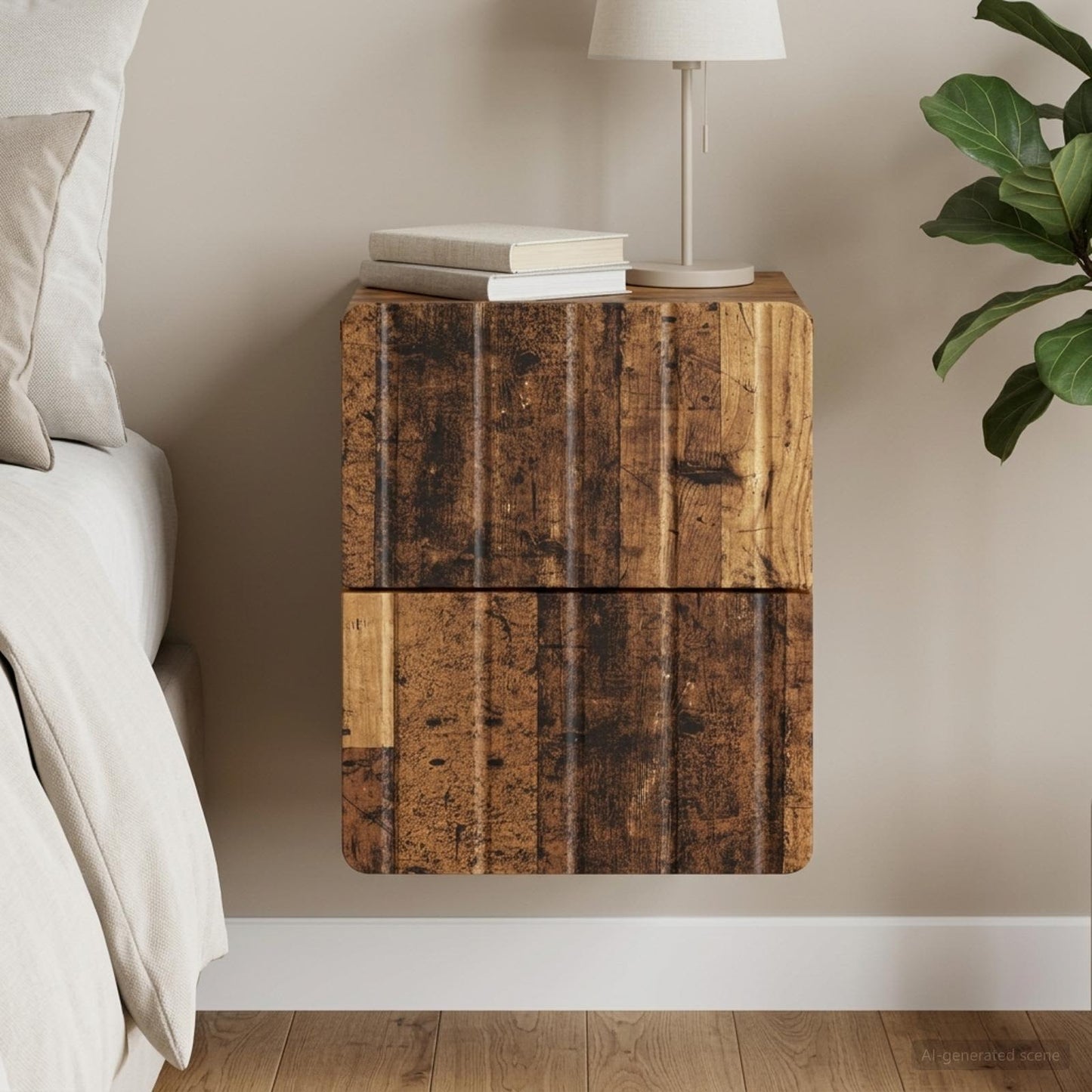 Wall-Mounted Bedside Cabinet Old Wood 33 x 34.5 x 43 cm
