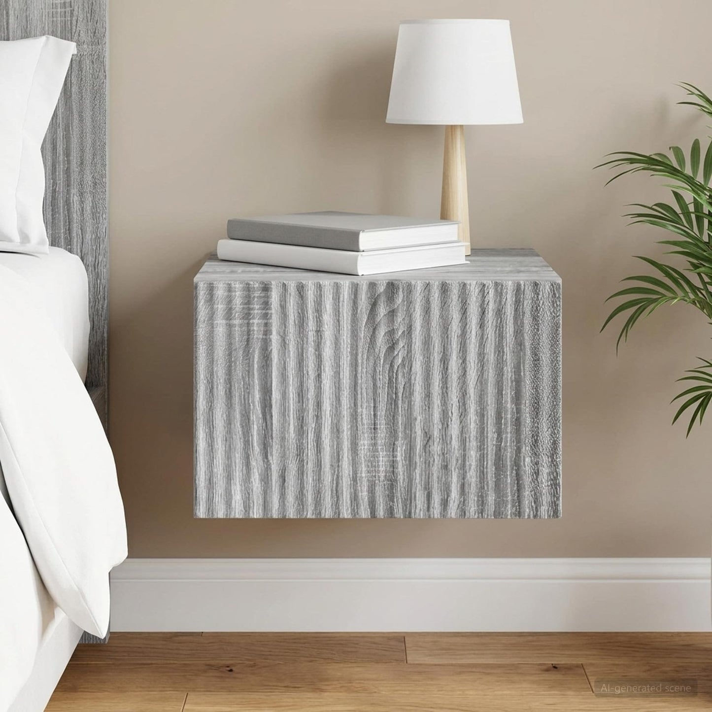 Wall-Mounted Bedside Cabinet Grey Sonoma 33 x 34.5 x 20 cm