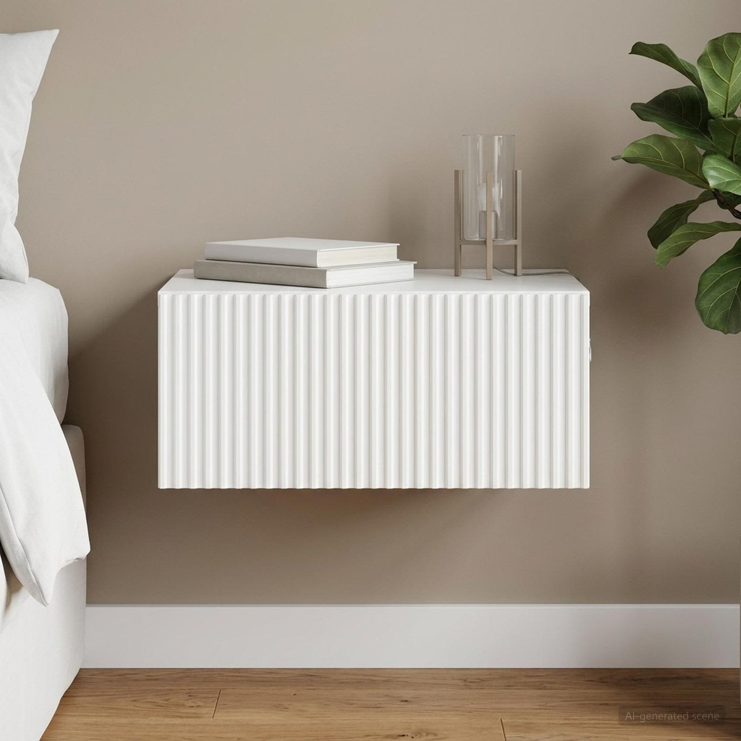 Wall-Mounted Bedside Cabinet High Gloss White 49 x 34.5 x 20 cm