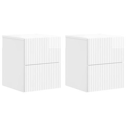 Wall-Mounted Bedside Cabinet with Drawer 2 pcs High Gloss White