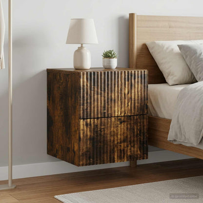 Wall-Mounted Bedside Cabinet 2 pcs Smoked Oak 33 x 34.5 x 40 cm