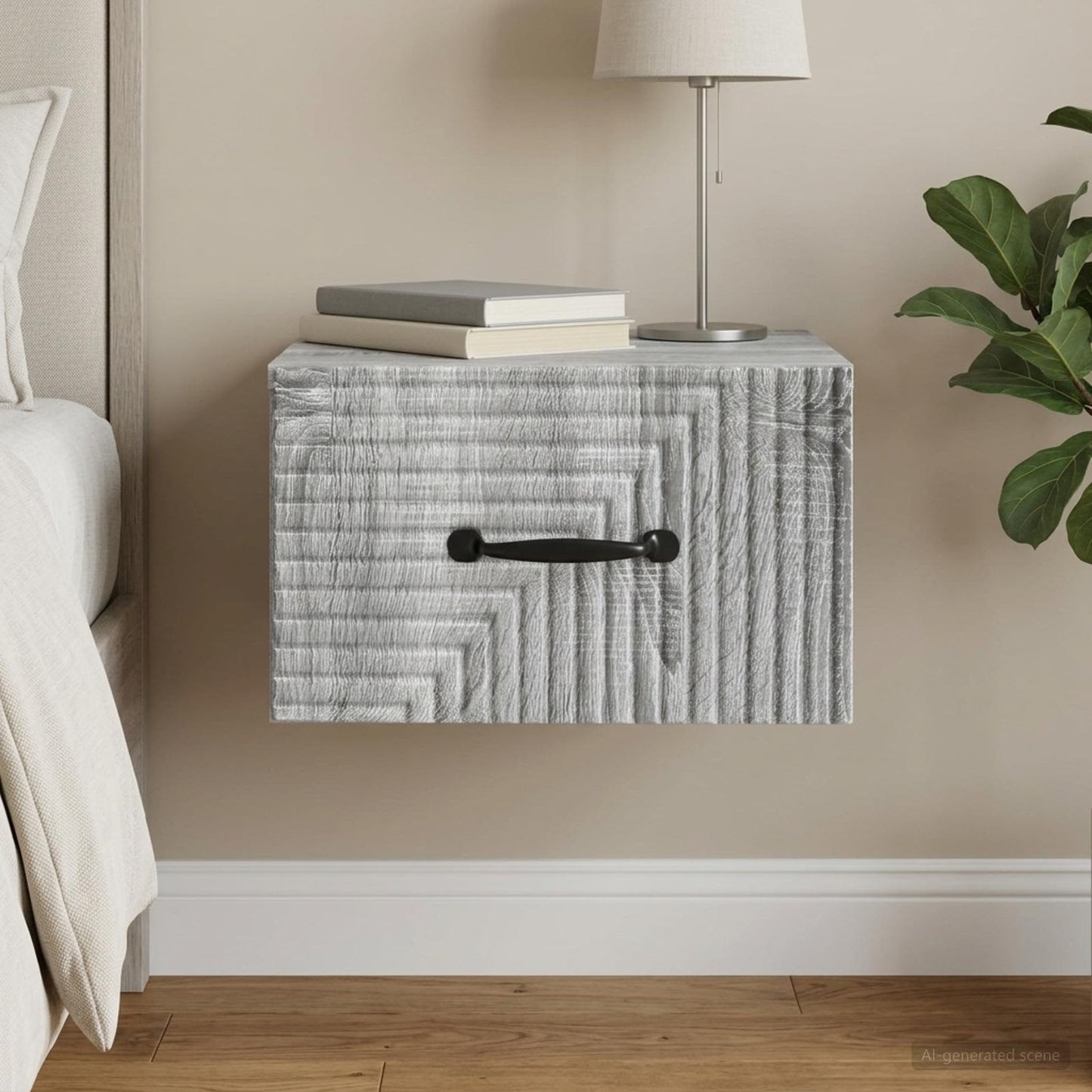 Wall-Mounted Bedside Cabinet Grey Sonoma 34.5 x 33 x 20 cm