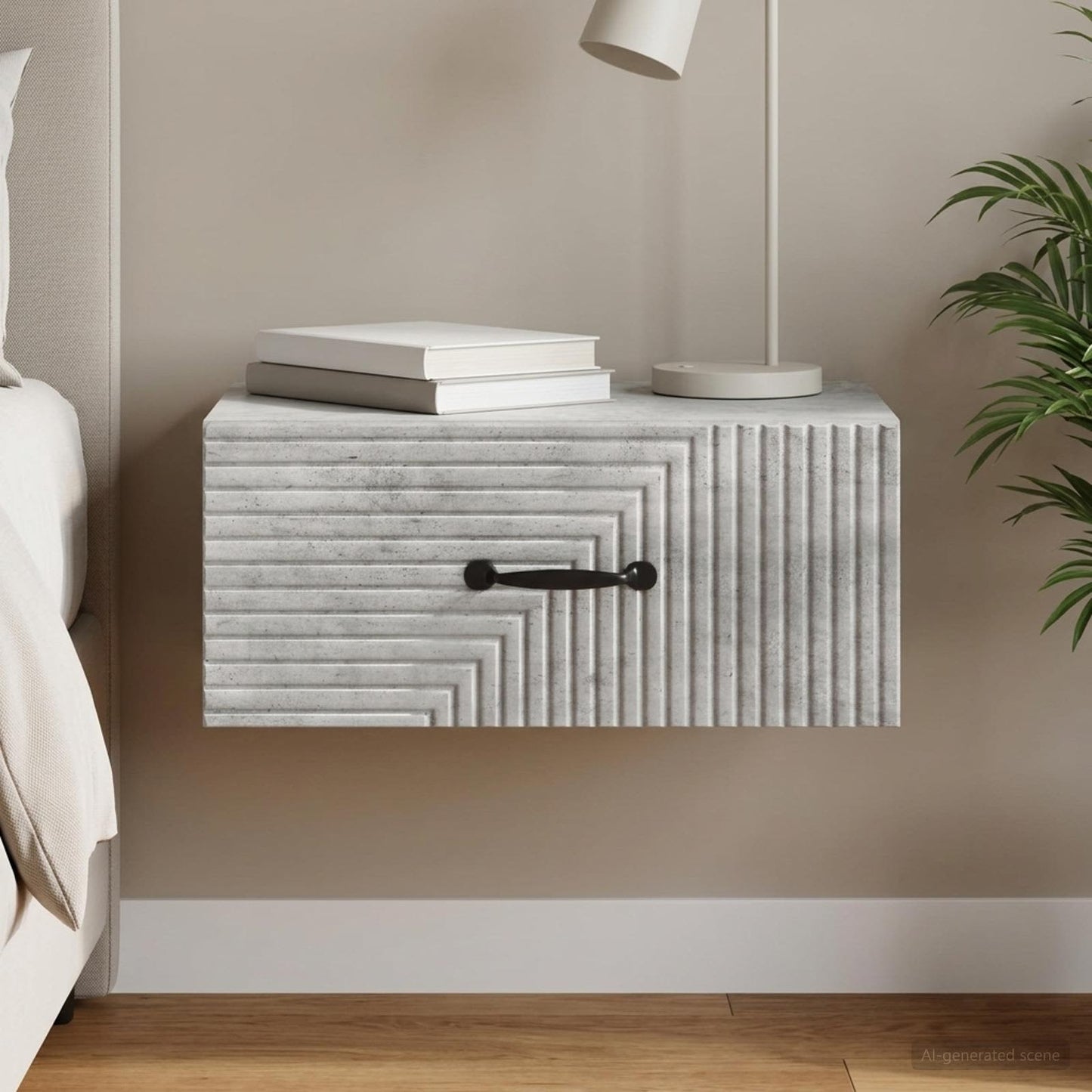 Wall-Mounted Bedside Cabinet Concrete Grey 49 x 34.5 x 20 cm