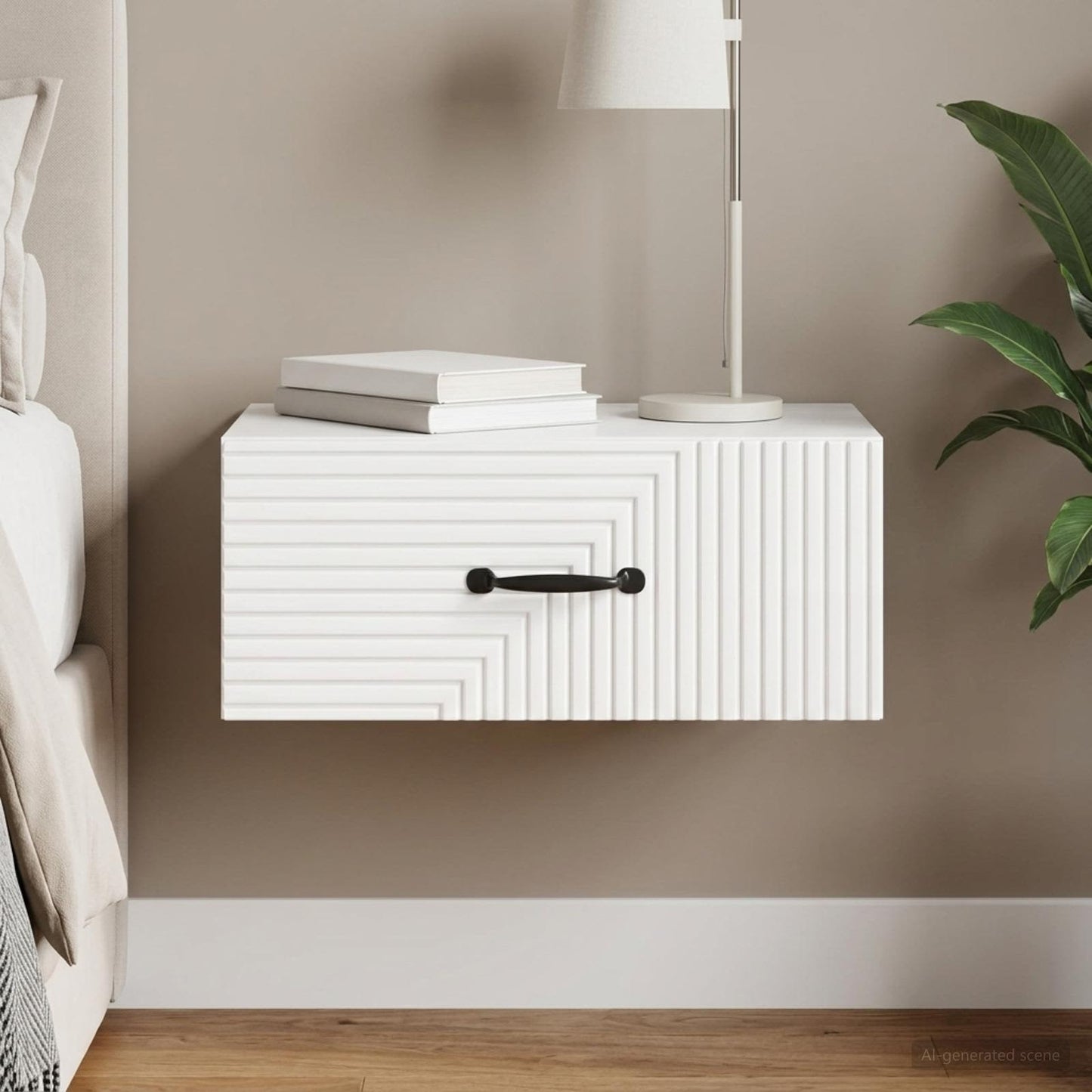 Wall-Mounted Bedside Cabinet High Gloss White 49 x 34.5 x 20 cm