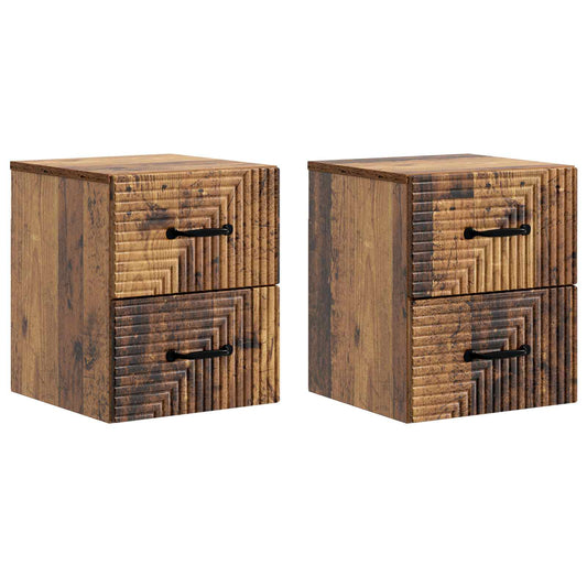 Wall-Mounted Bedside Cabinet 2 pcs Old Wood 34.5 x 33 x 40 cm