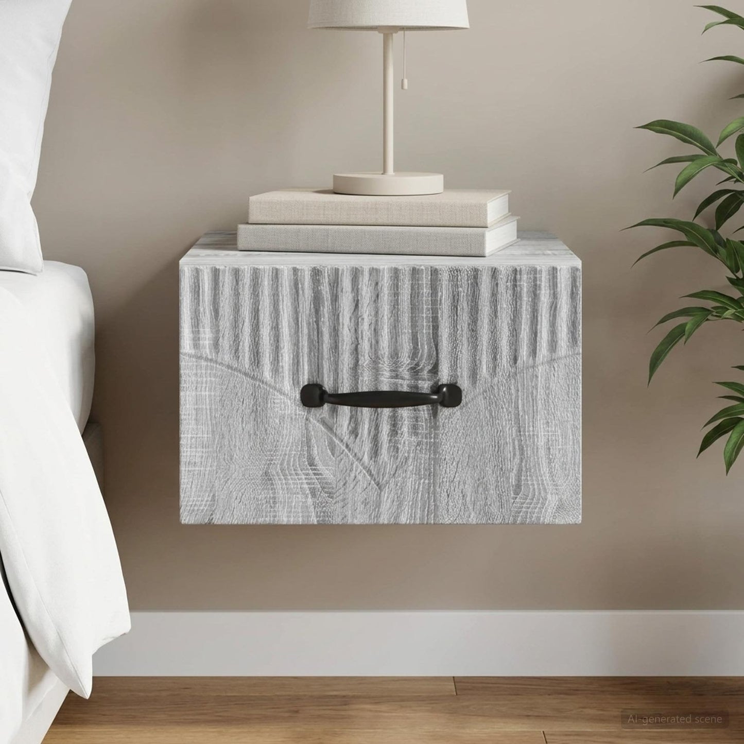 Wall-Mounted Bedside Cabinet Grey Sonoma 34.5 x 33 x 20 cm