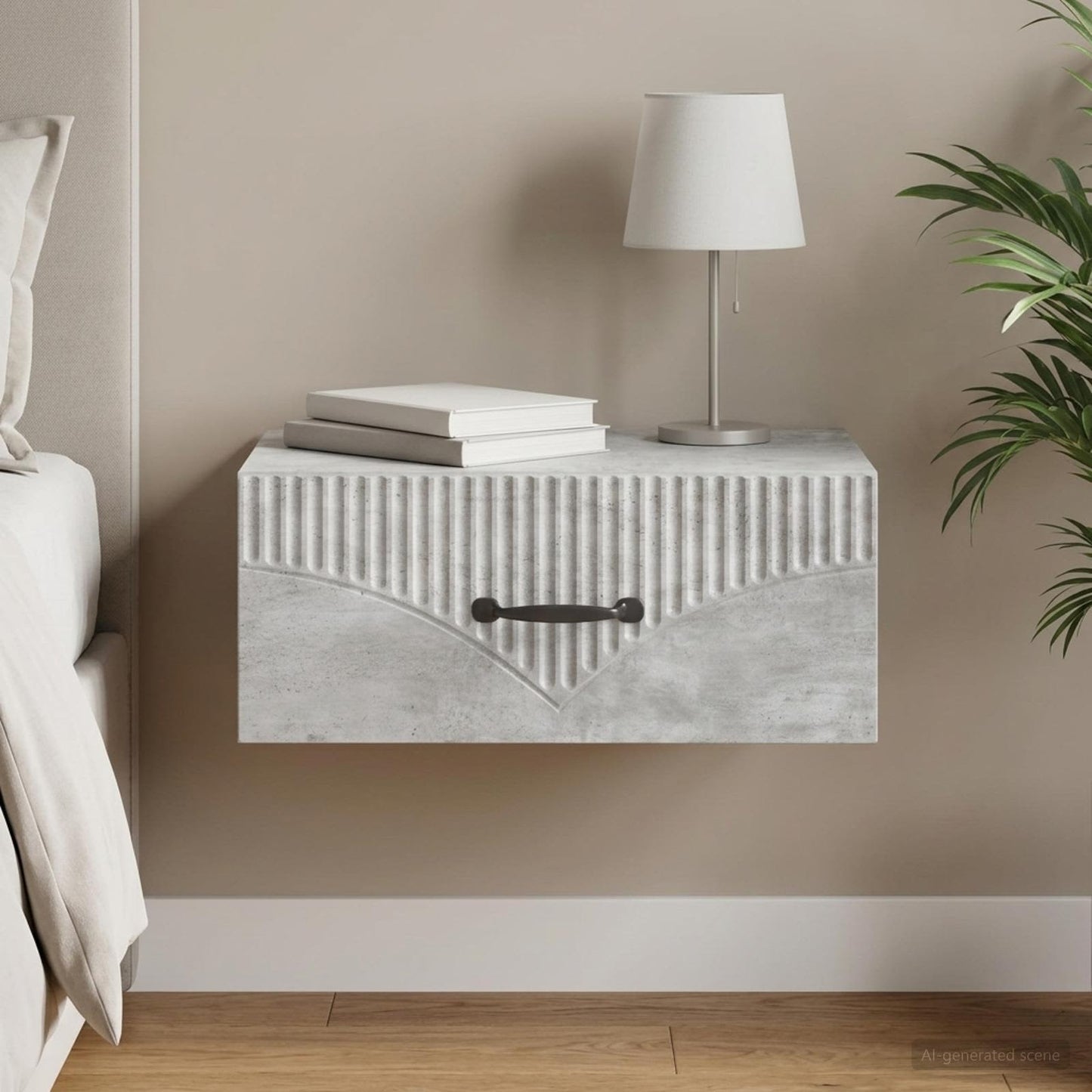 Wall-Mounted Bedside Cabinet Concrete Grey 49 x 34.5 x 20 cm