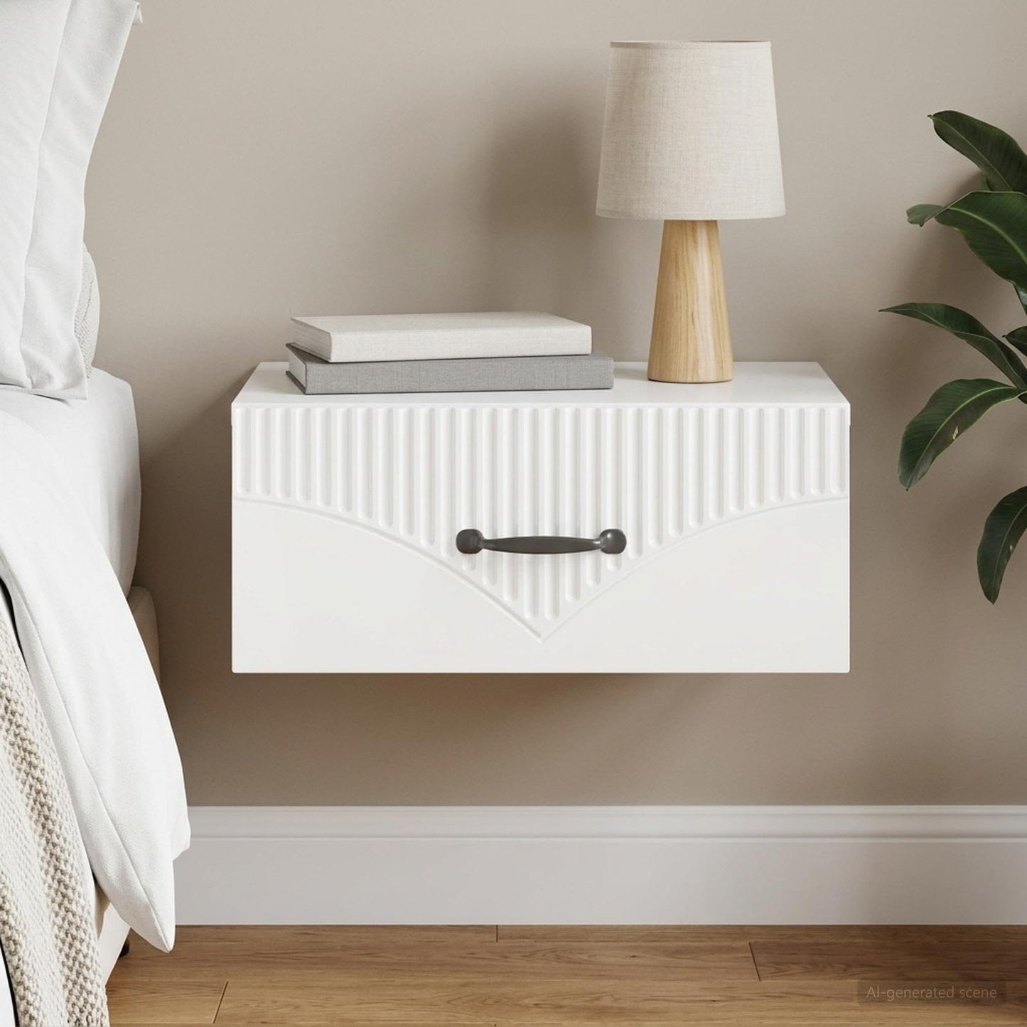 Wall-Mounted Bedside Cabinet High Gloss White 49 x 34.5 x 20 cm