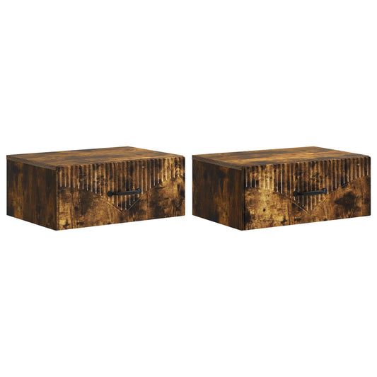 Wall-Mounted Bedside Cabinet 2 pcs Smoked Oak 49 x 34.5 x 20 cm